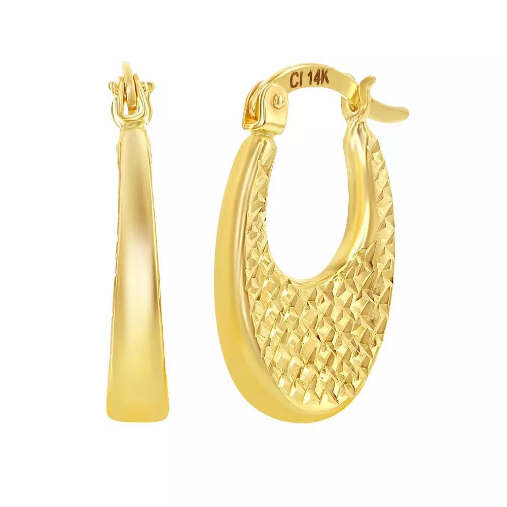 14k Gold Chunky Textured Hoop Earrings, Women's, Yellow Product Image