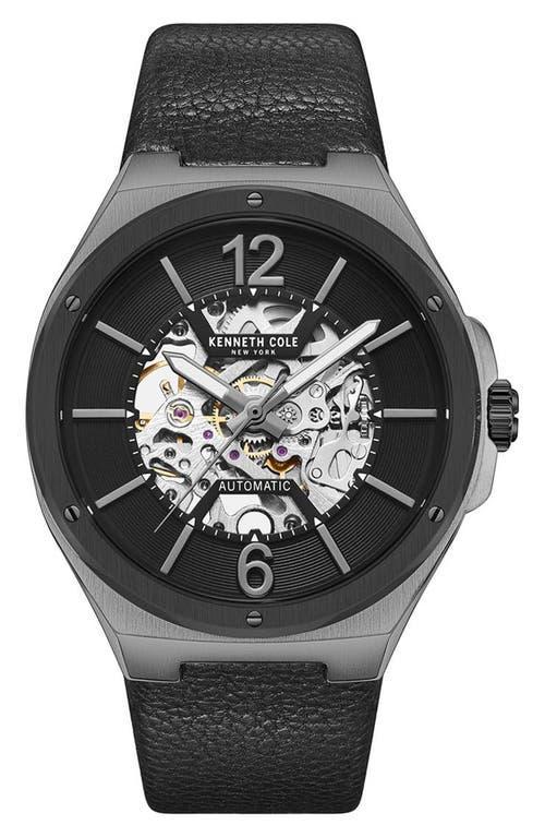 Kenneth Cole New York Mens Automatic Black Leather Strap Watch Product Image