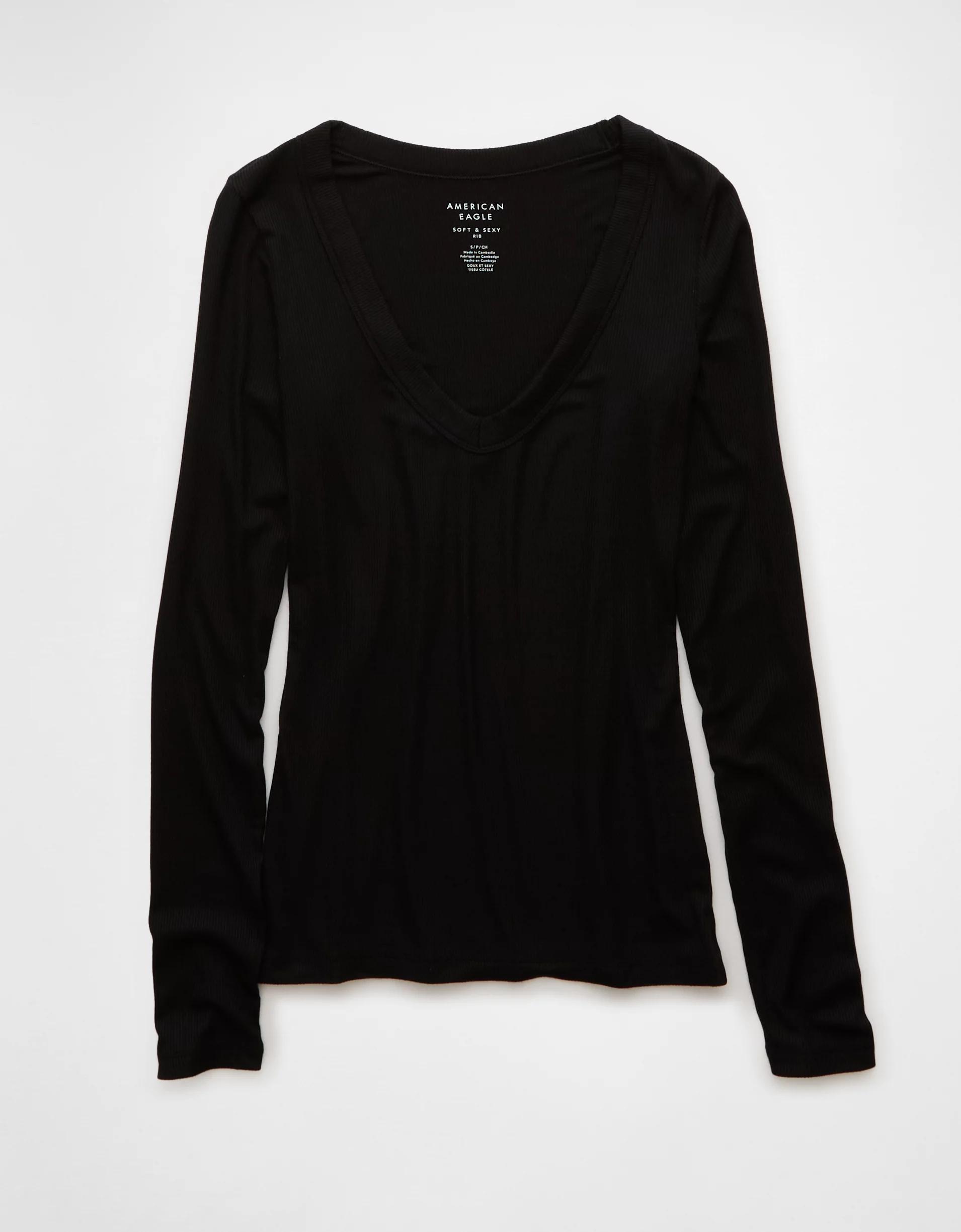 AE Soft & Sexy Long-Sleeve V-Neck T-Shirt Product Image