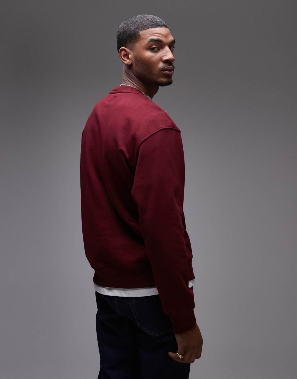 Topman classic oversized jersey sweatshirt in plum Product Image