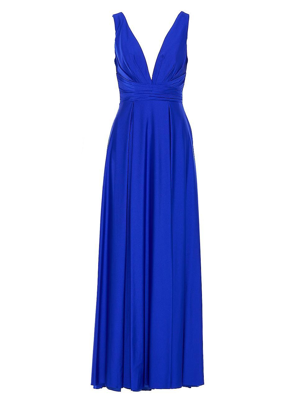 Mac Duggal Pleated Deep V-Neck Sleeveless Empire Waist Thigh High Slit A Product Image