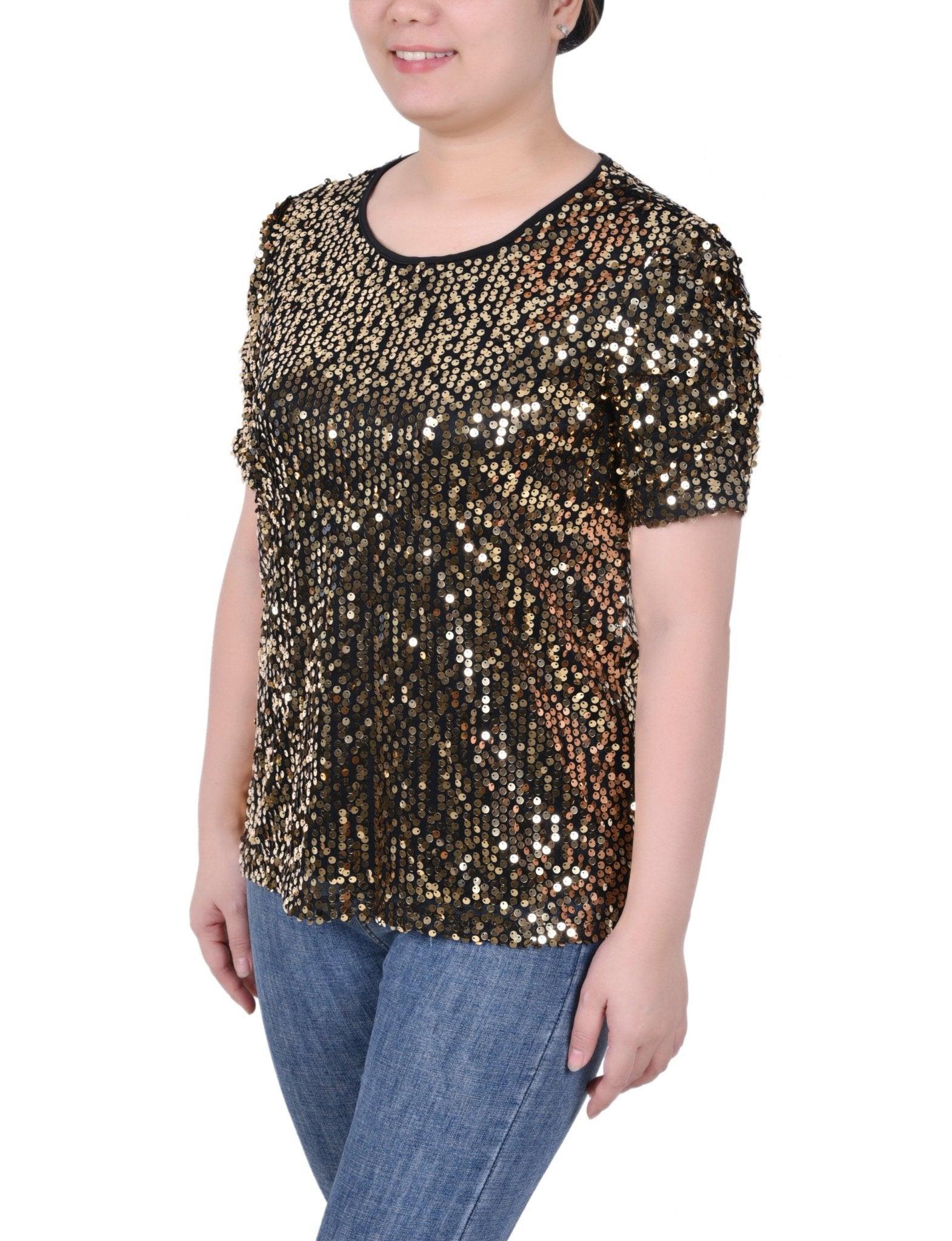 Short Sleeve Sequined Top - Petite Product Image
