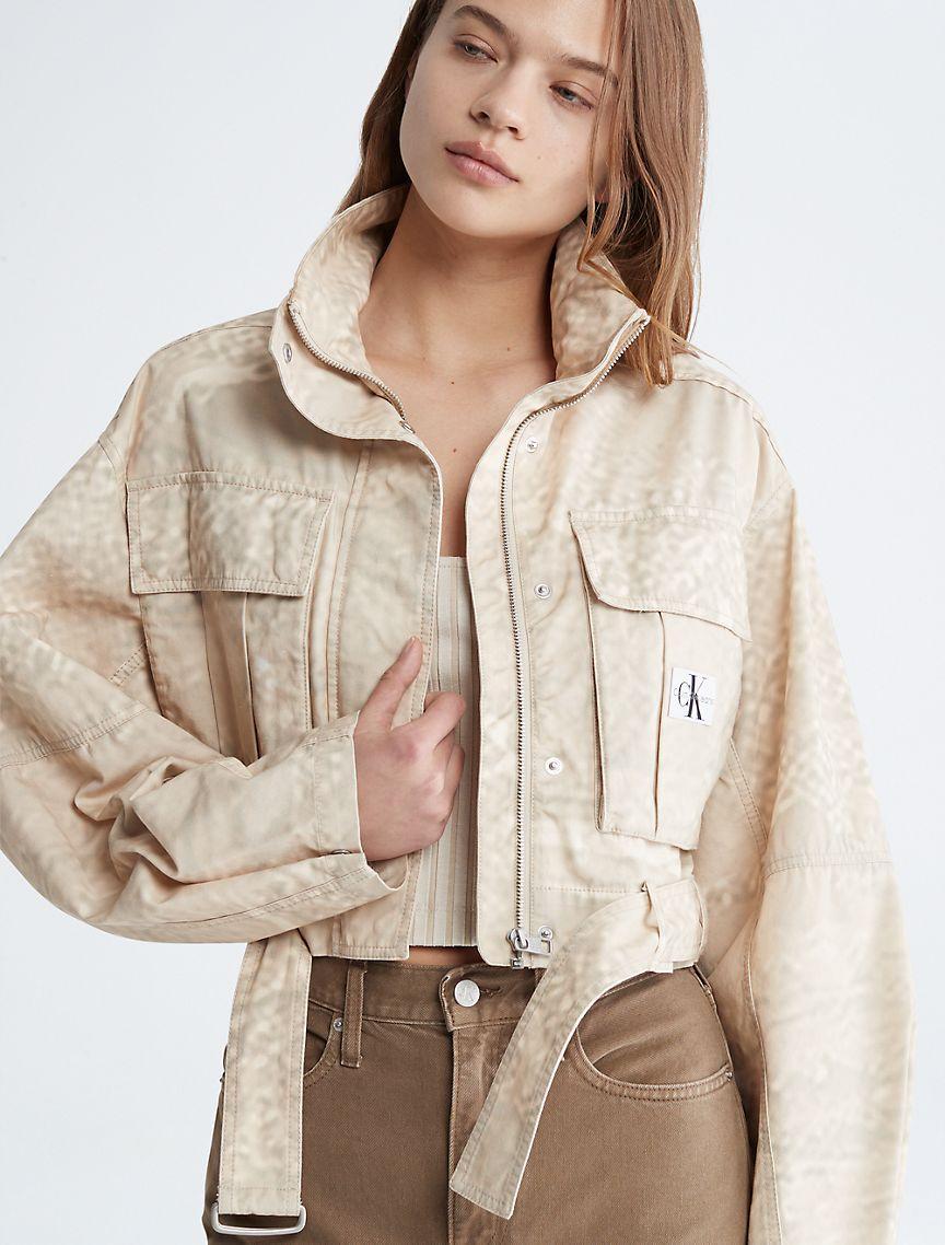 Calvin Klein Women's Cropped Belted Utility Jacket - Brown - XL Product Image