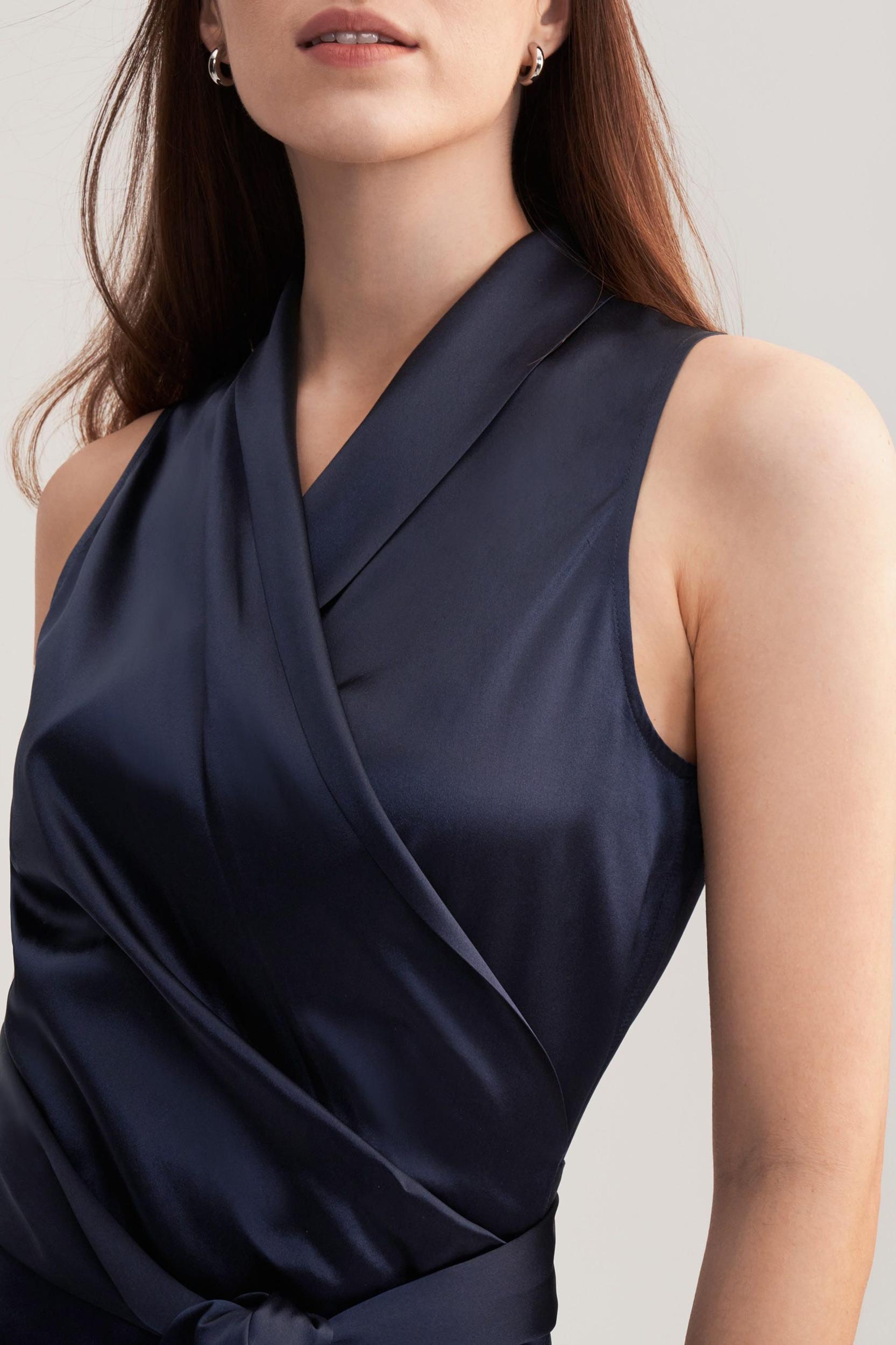 Women Elegant Silk Wrap Blouse Product Image
