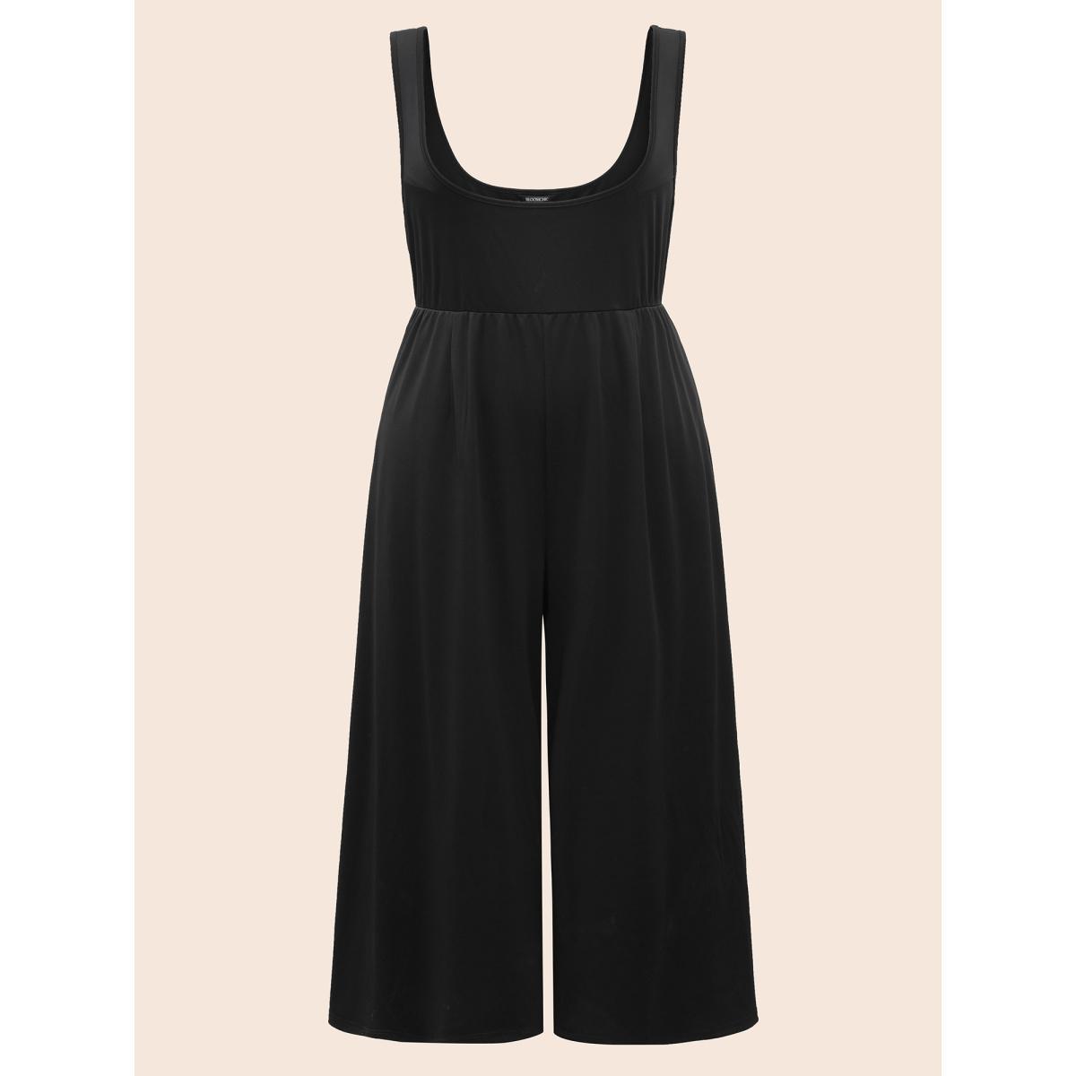 Plus Size Black Solid Slightly Stretchy Pocket Jumpsuit Women Elegant Sleeveless Non Everyday Loose Jumpsuits BloomChic 18-20/2X Product Image