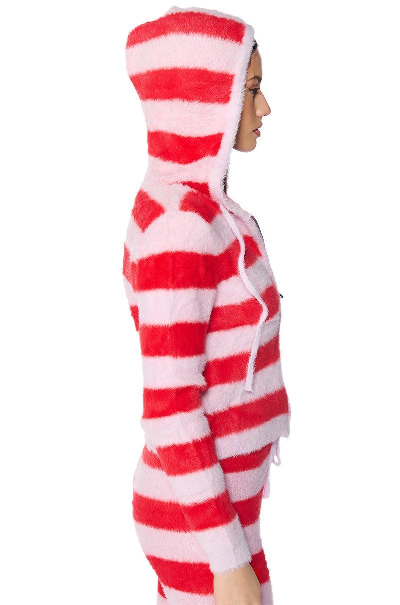 GOOD KARMA FUZZY ZIP UP HOODED SWEATER Product Image