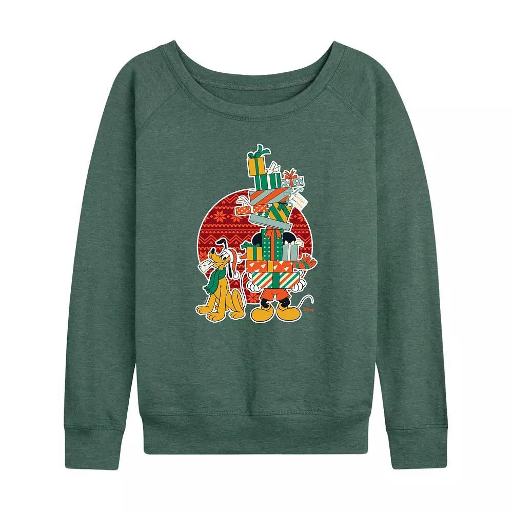 Disney's Mickey Mouse and Pluto Women's Stockings French Terry Long Sleeve Tee, Size: XXL, Grey Green Product Image