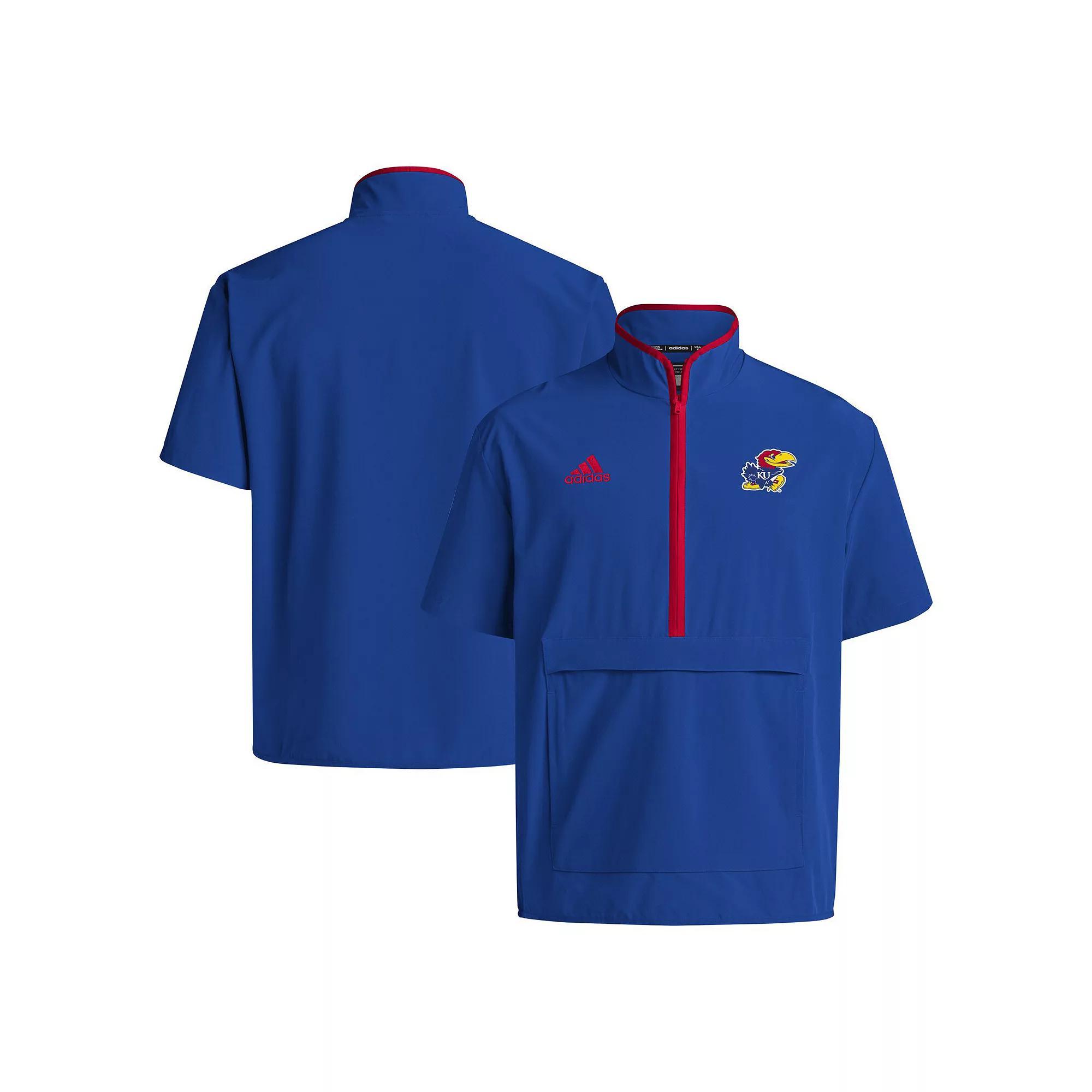 Mens adidas Royal Kansas Jayhawks Coaches Sideline Half-Zip Short Sleeve Jacket Product Image