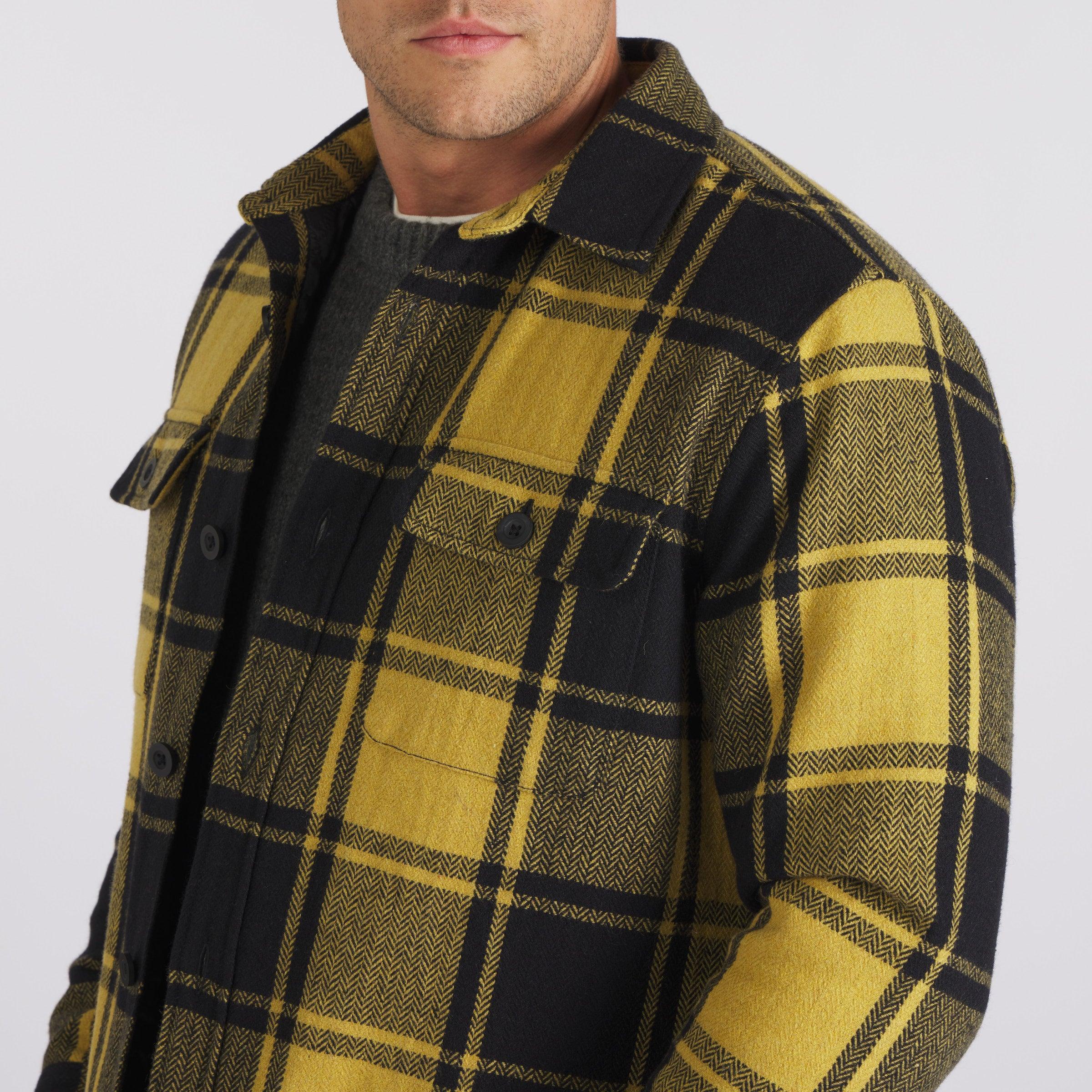 Retro Wool Padded Shirt Jacket - Mustard Black (Final Sale) Product Image