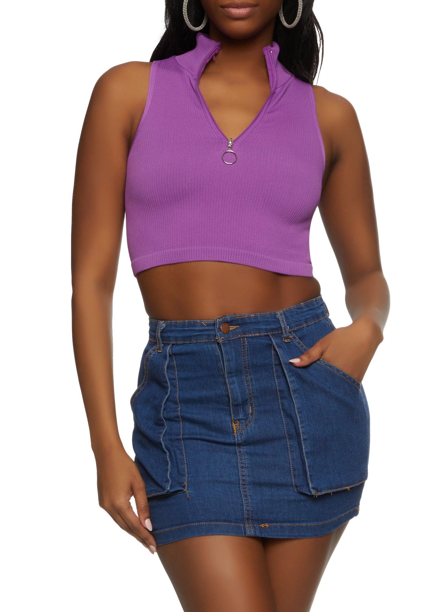 Womens Seamless Half Zip Cropped Tank Top Product Image