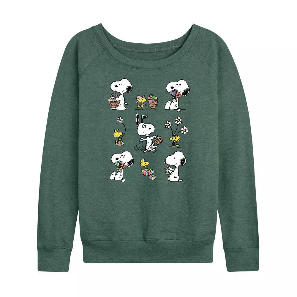 Womens Peanuts Spring Pattern French Terry Long Sleeve Tee Grey Juniper Product Image