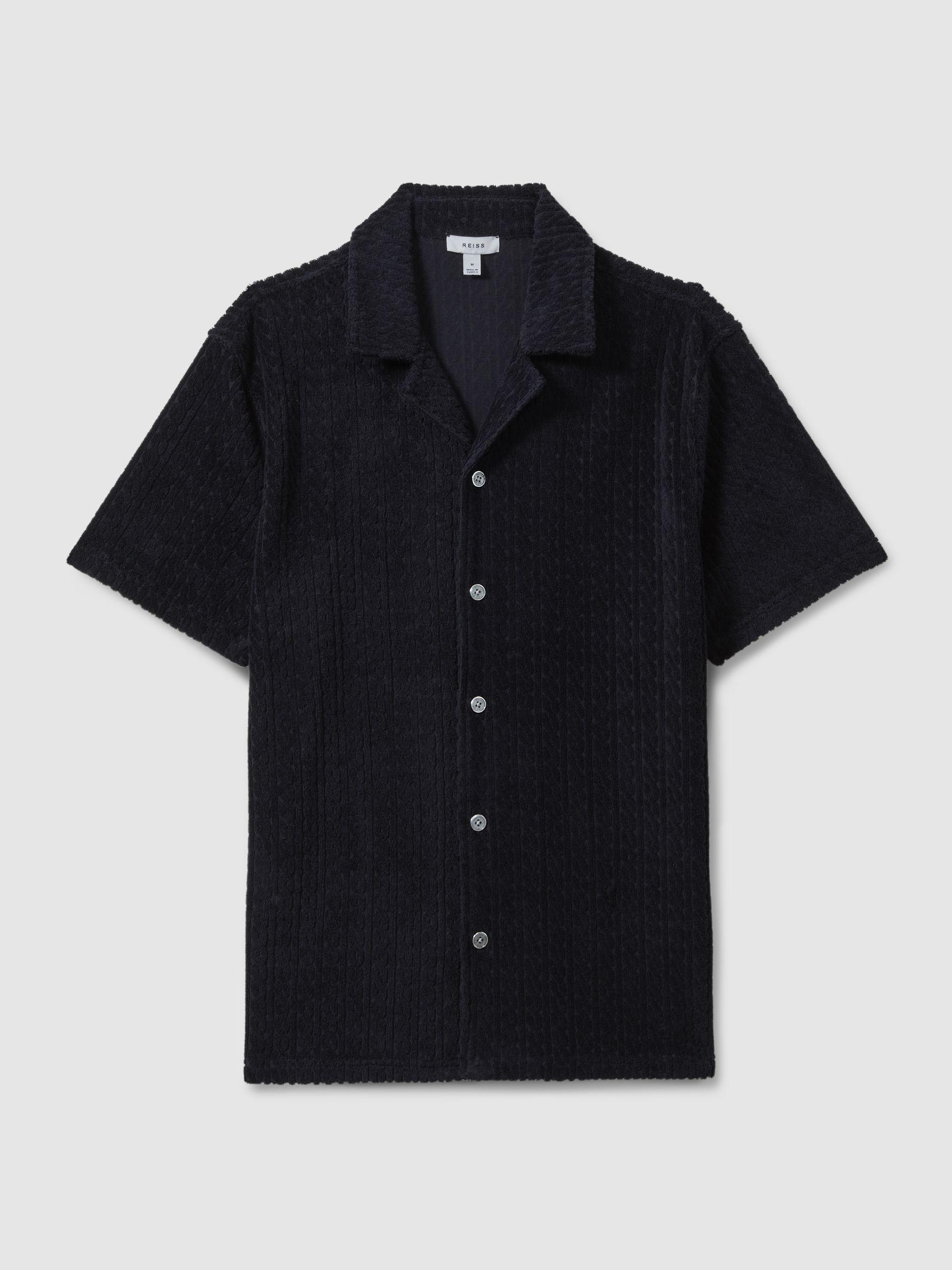 Towelling Cuban Collar Shirt in Navy Product Image