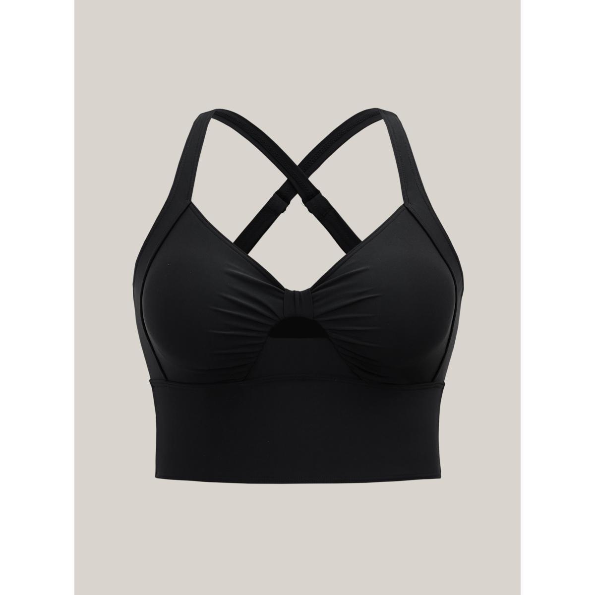Plus Size Cut-Out Twisted-Front Swim Top Women's Swimwear Black Beach Gathered High stretch Skinny Heart neckline Curve Swim Tops BloomChic 26/4X Product Image