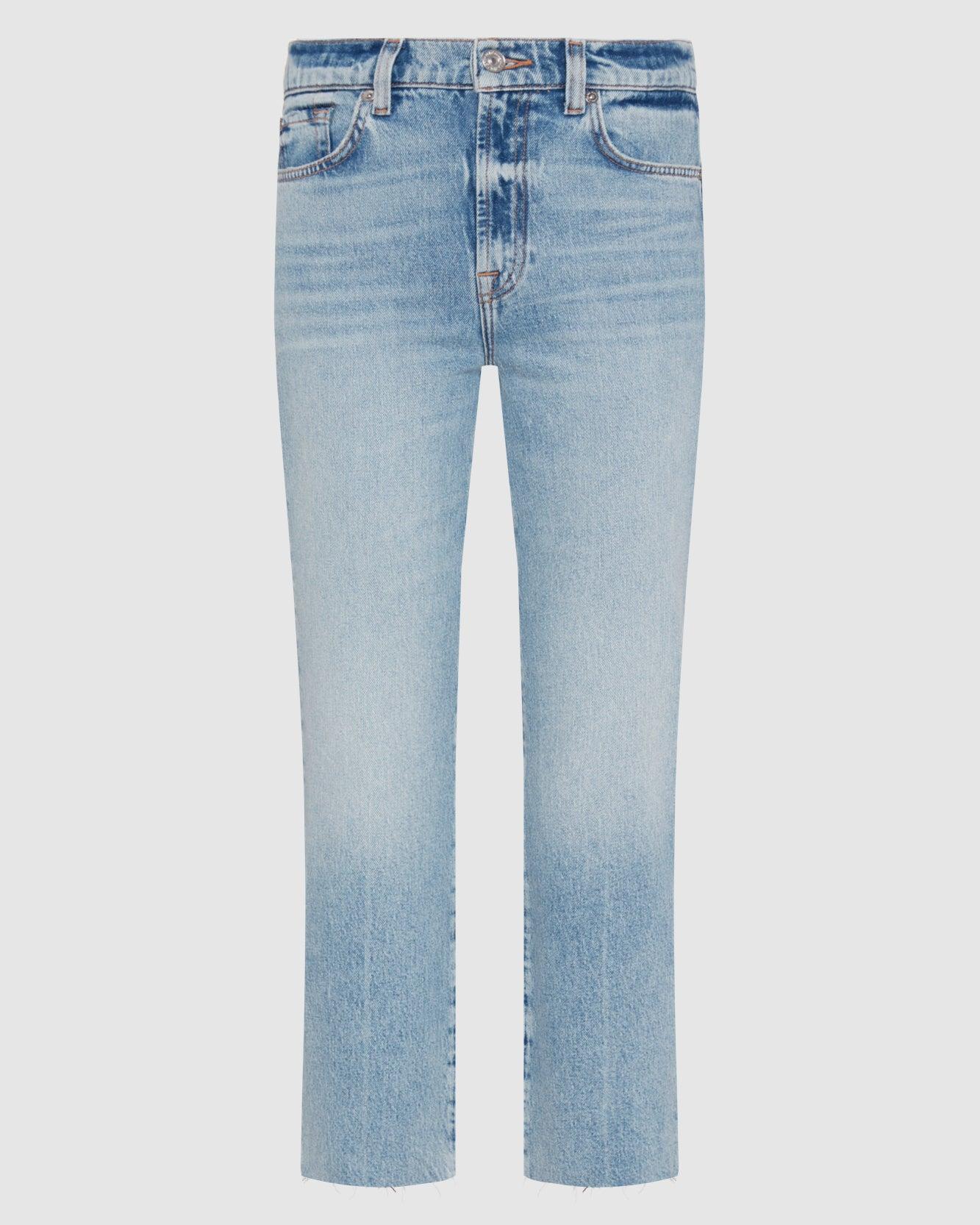 7 For All Mankind Logan High Rise Ankle Straight Stovepipe Fringe Hem Jeans in Ode To Product Image