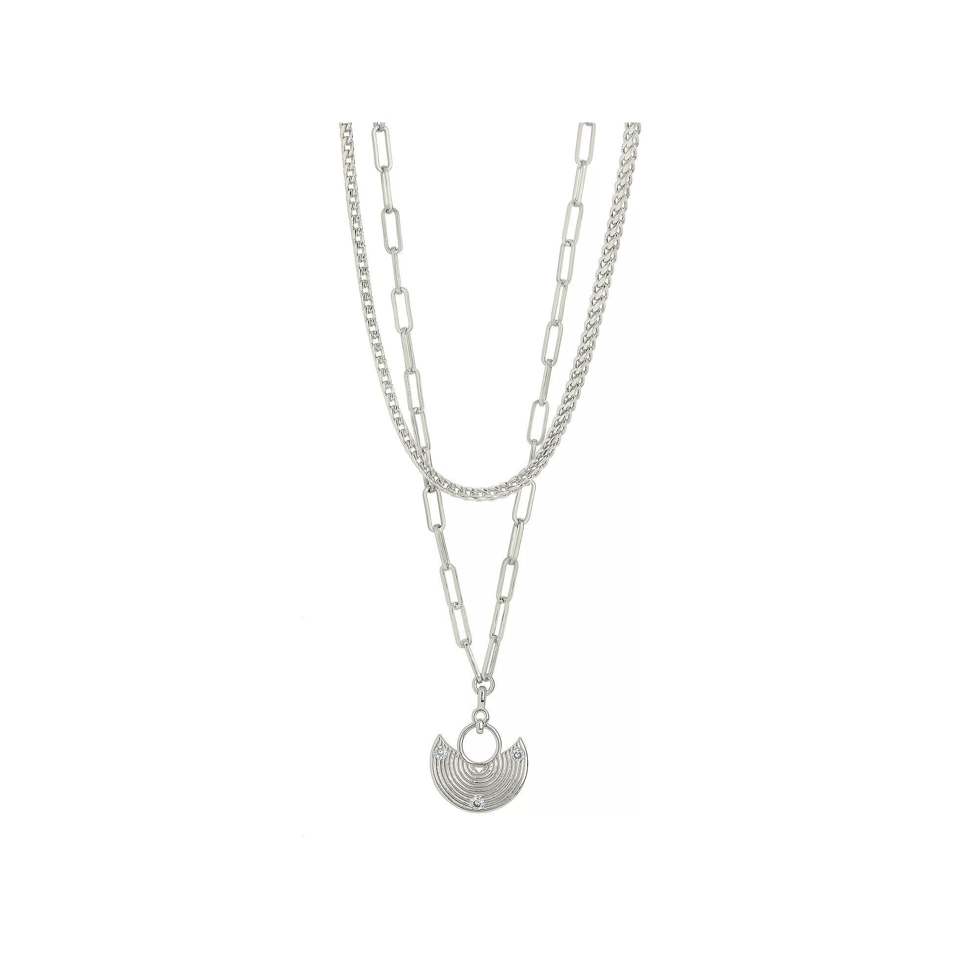MC Collective Box Chain & Long Link Layered Necklace with Cubic Zirconia Accents, Women's, Size: 16", Silver Tone Product Image