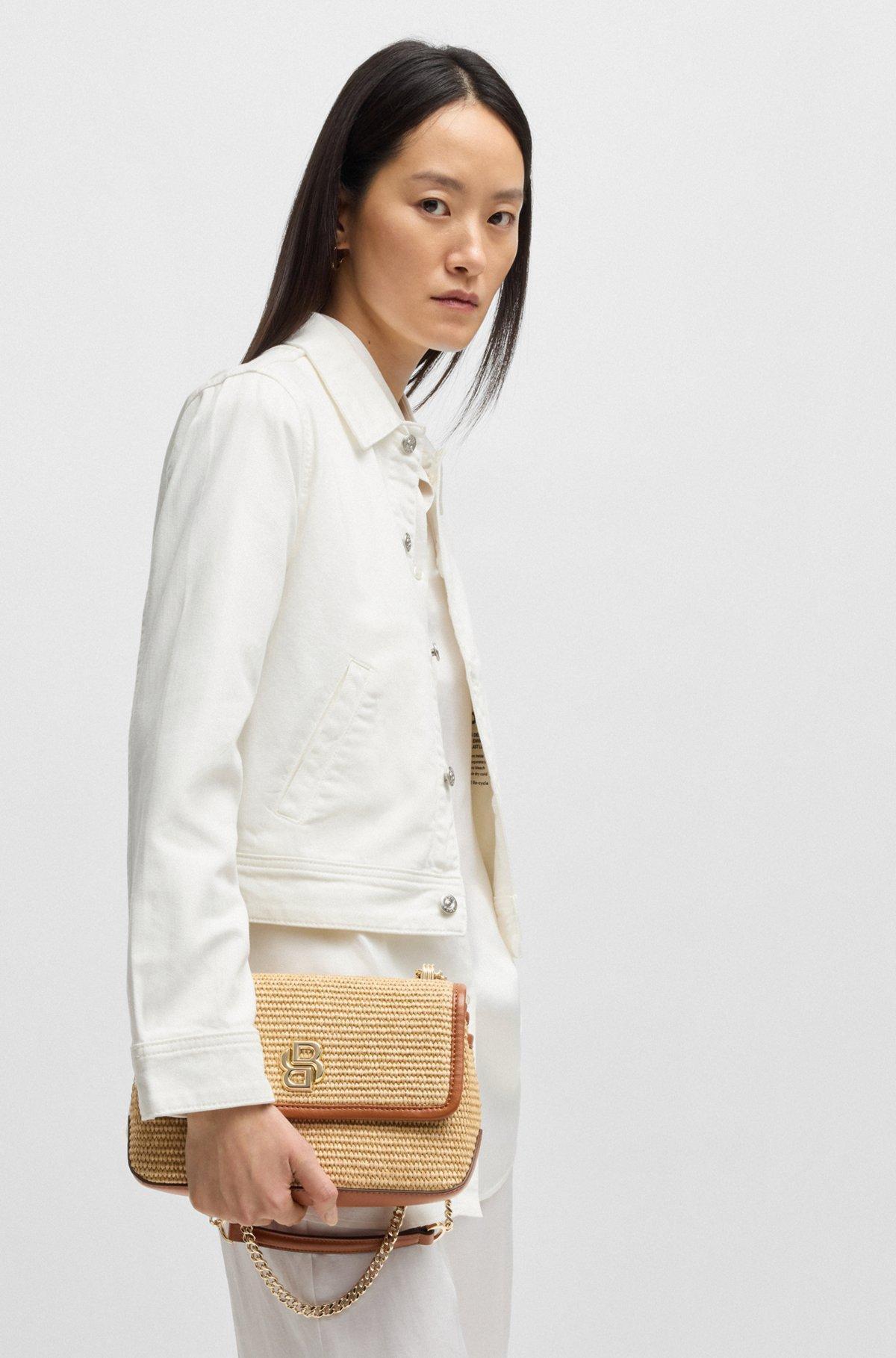 BOSS - Raffia-effect shoulder bag with Double B monogram - White Product Image