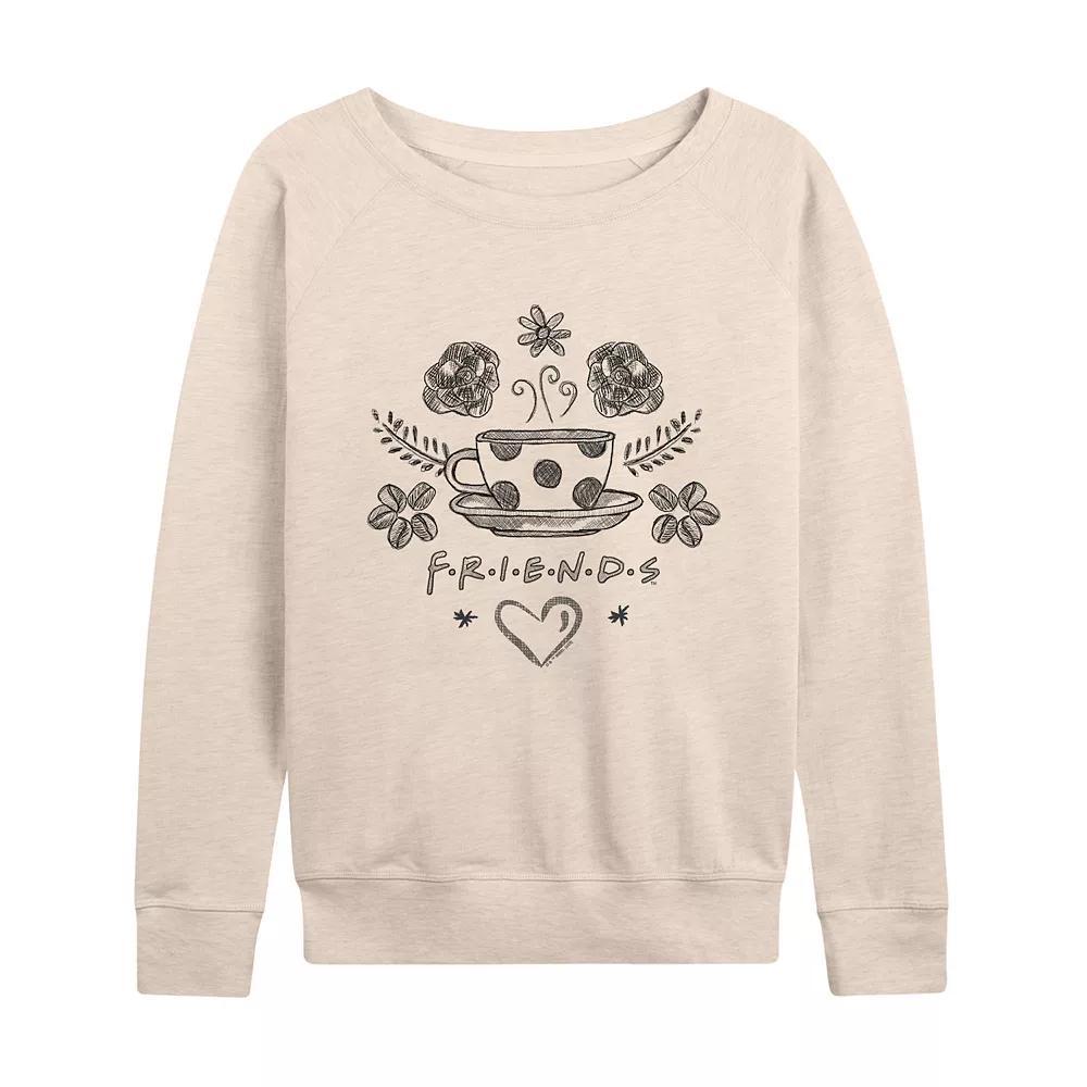 Womens Friends Floral Coffee Logo French Terry Long Sleeve Tee Grey Green Product Image