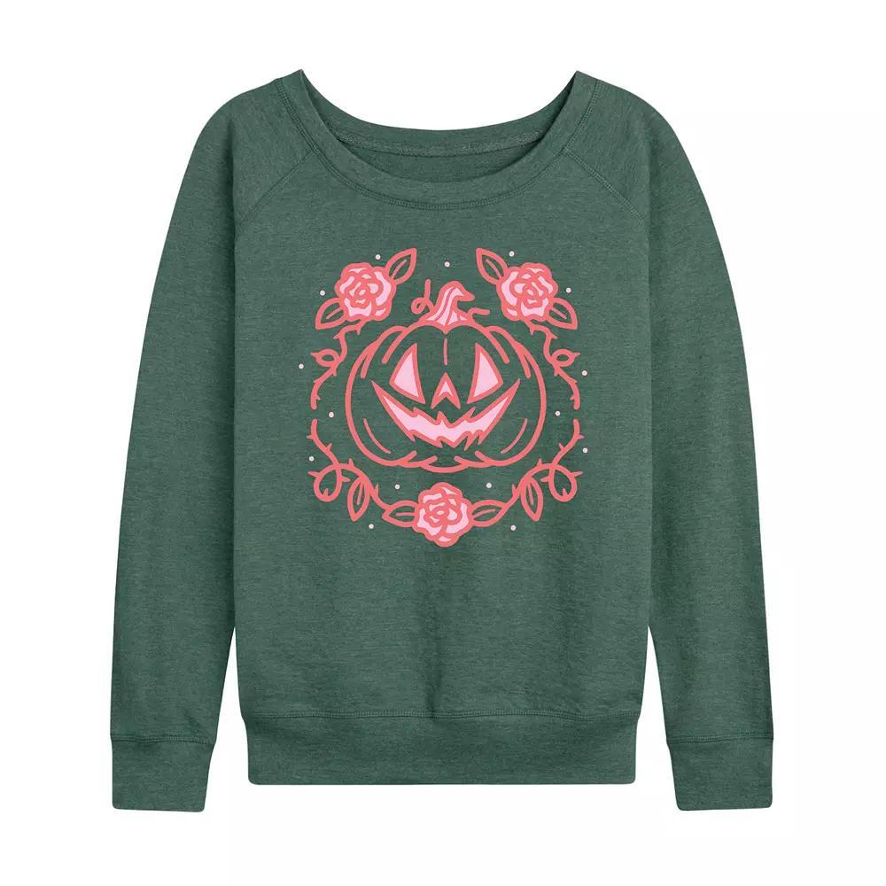 Womens Coquette Pumpkin Rose Halloween French Terry Long Sleeve Tee Grey Dark Red Product Image