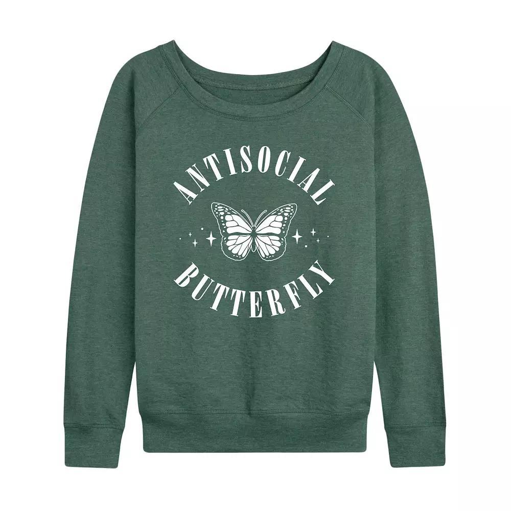 Womens Antisocial Butterfly Graphic Tee, Girls Heather Grey Product Image
