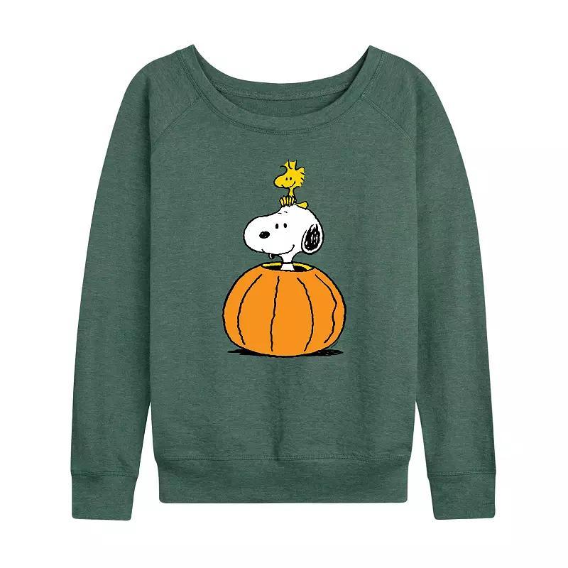 Plus Size Peanuts Snoopy Dancing French Terry Long Sleeve Tee, Women's, Size: 2XL, Grey Green Product Image