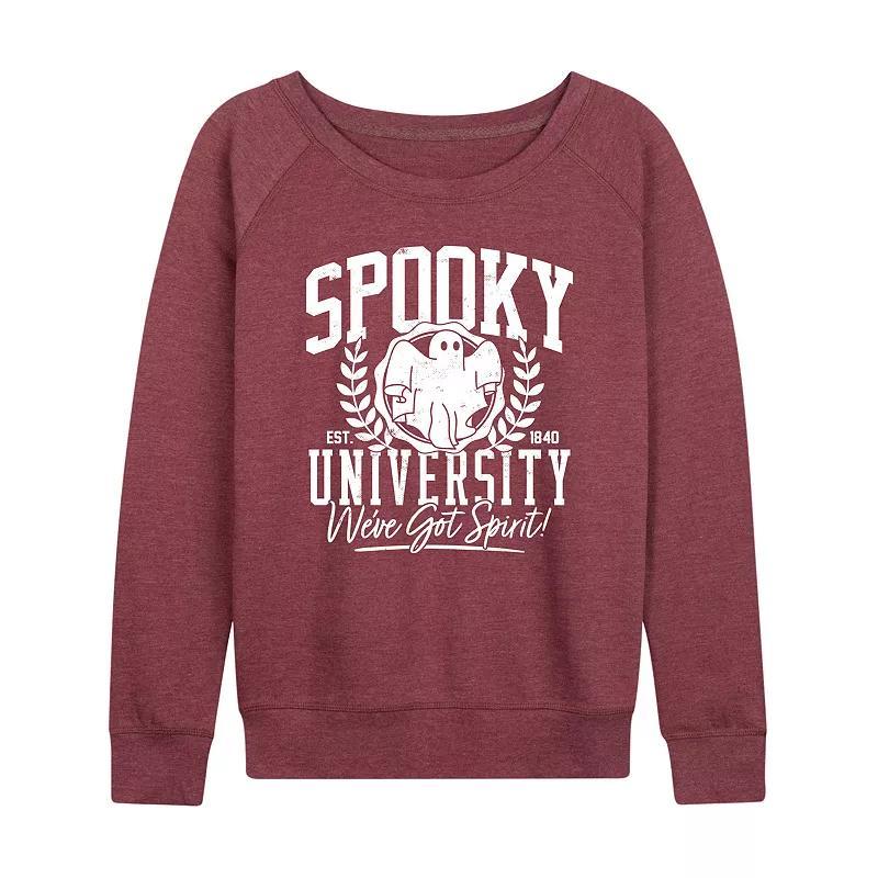 Womens Spooky University Halloween French Terry Long Sleeve Tee Grey Blue Product Image