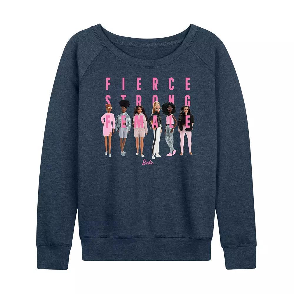 Women's Barbie® Fierce Strong Female French Terry Long Sleeve Tee, Girl's, Size: XL, Grey Indigo Product Image