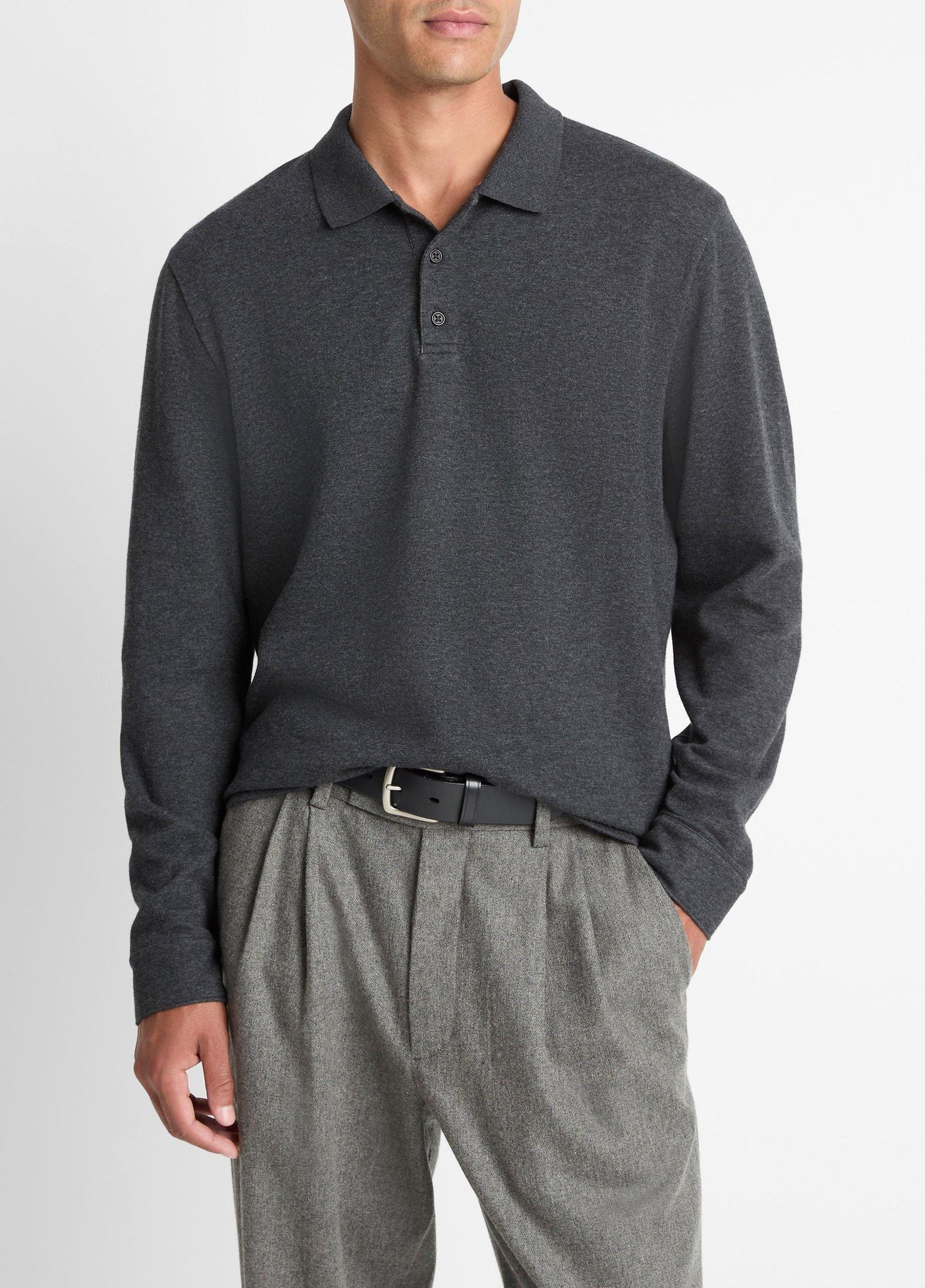 Heathered Double-Face Cotton-Blend Polo Shirt Product Image