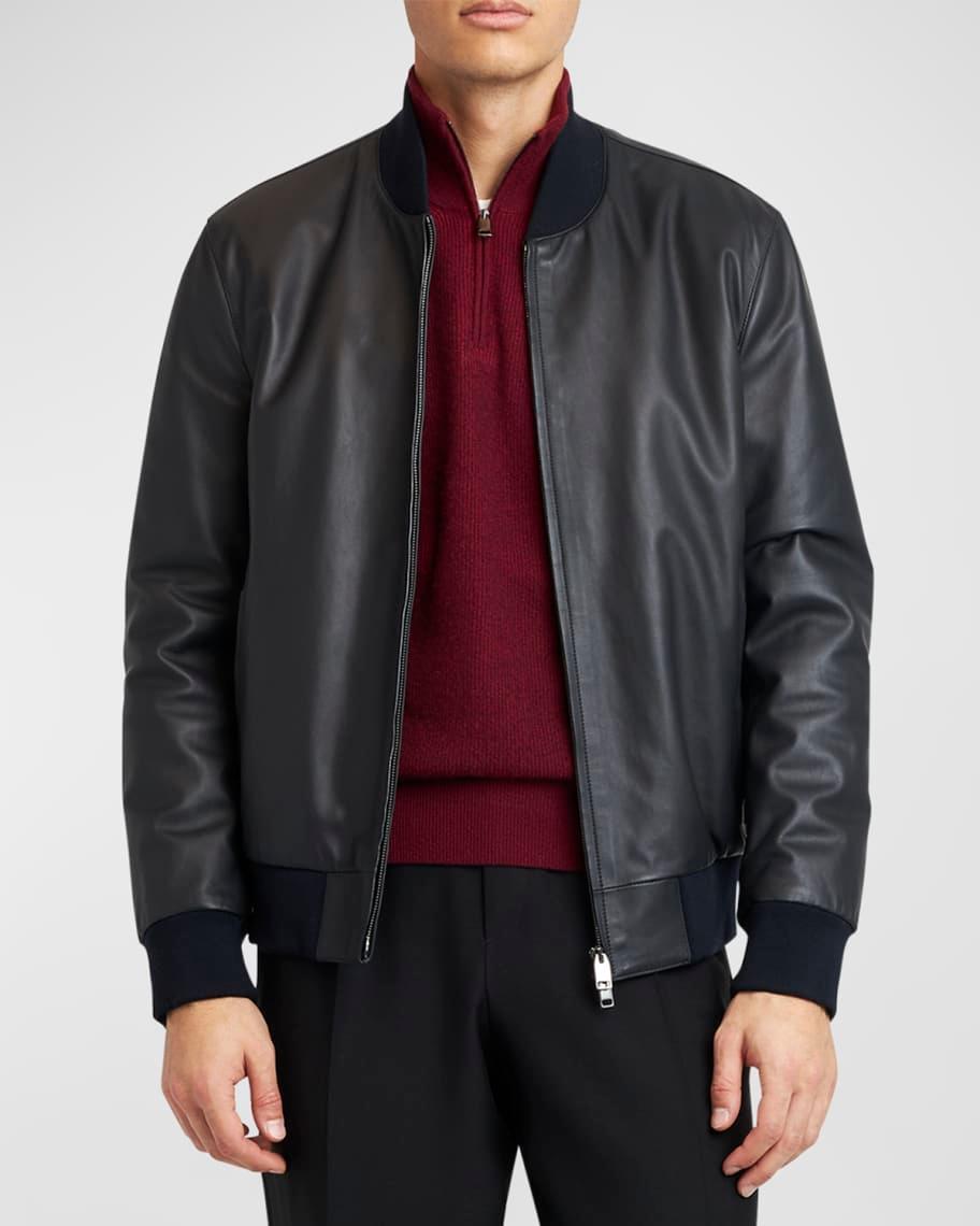 Mens Classic Leather Bomber Jacket Product Image