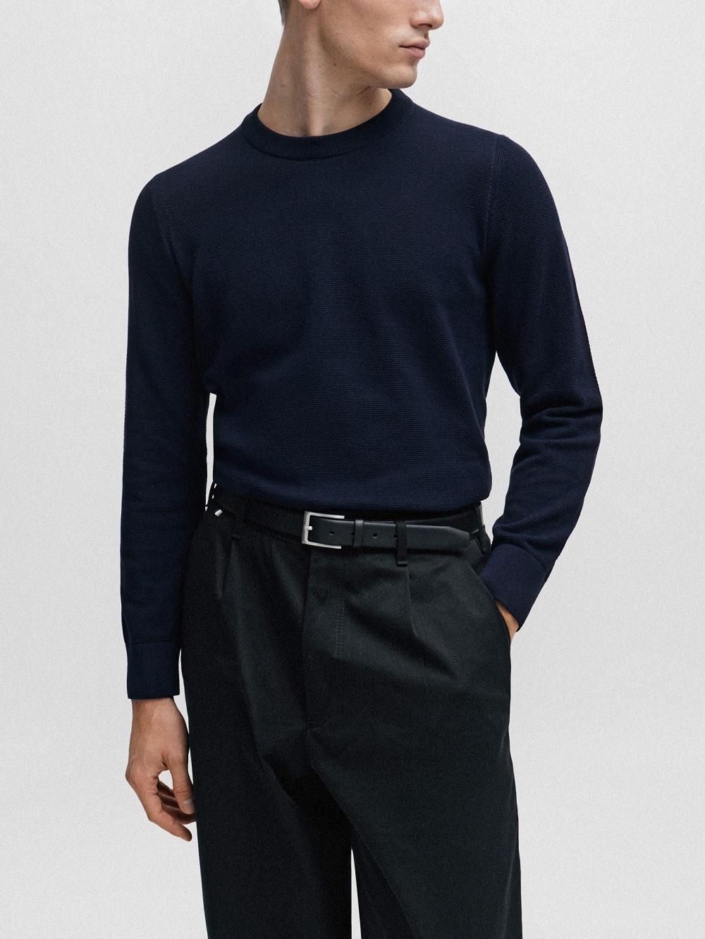 HUGO BOSS Crew-neck Cotton Jumper In Black Product Image