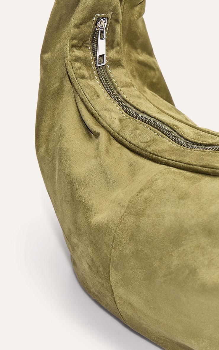 Olive Faux Suede Bead Handle Shoulder Bag Product Image