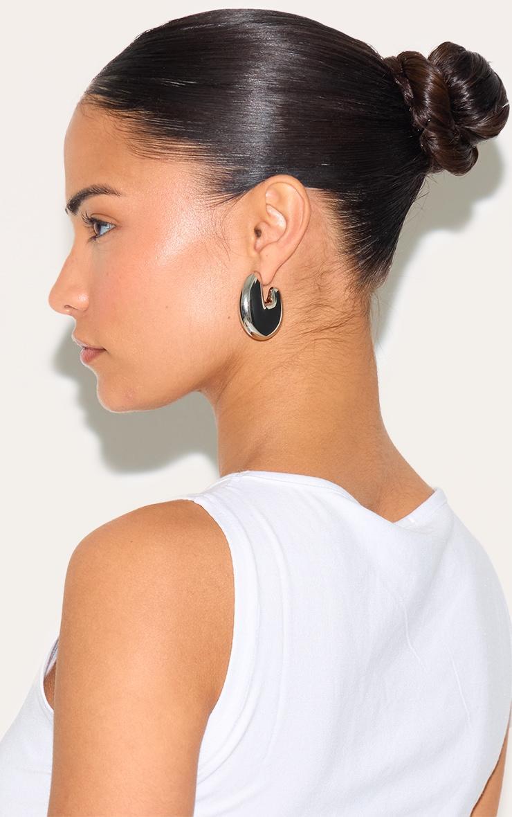 Silver Oversize Chunky Hoop Statement Earrings Product Image