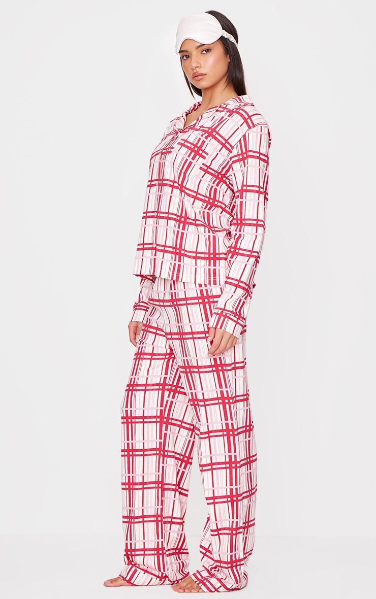 Cream Check Print Jersey Long Pj Set Product Image