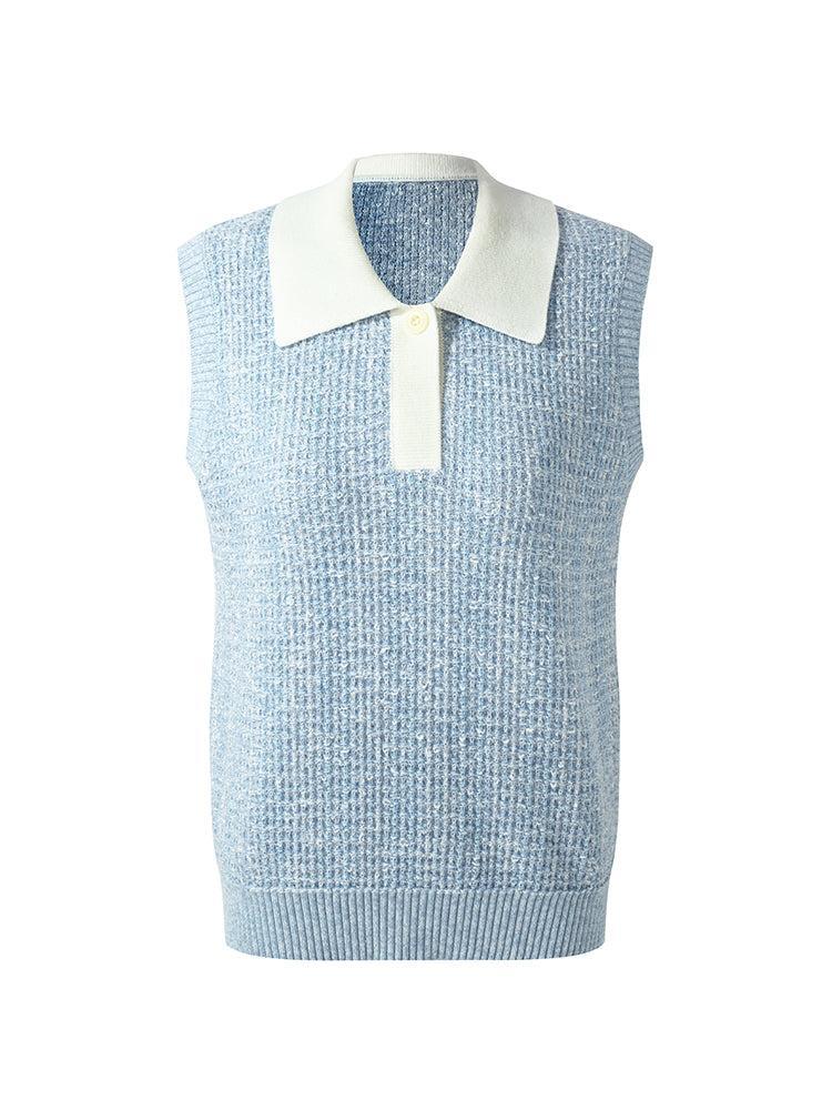 Contrast Collar Women Knit Polo Tank Top Product Image