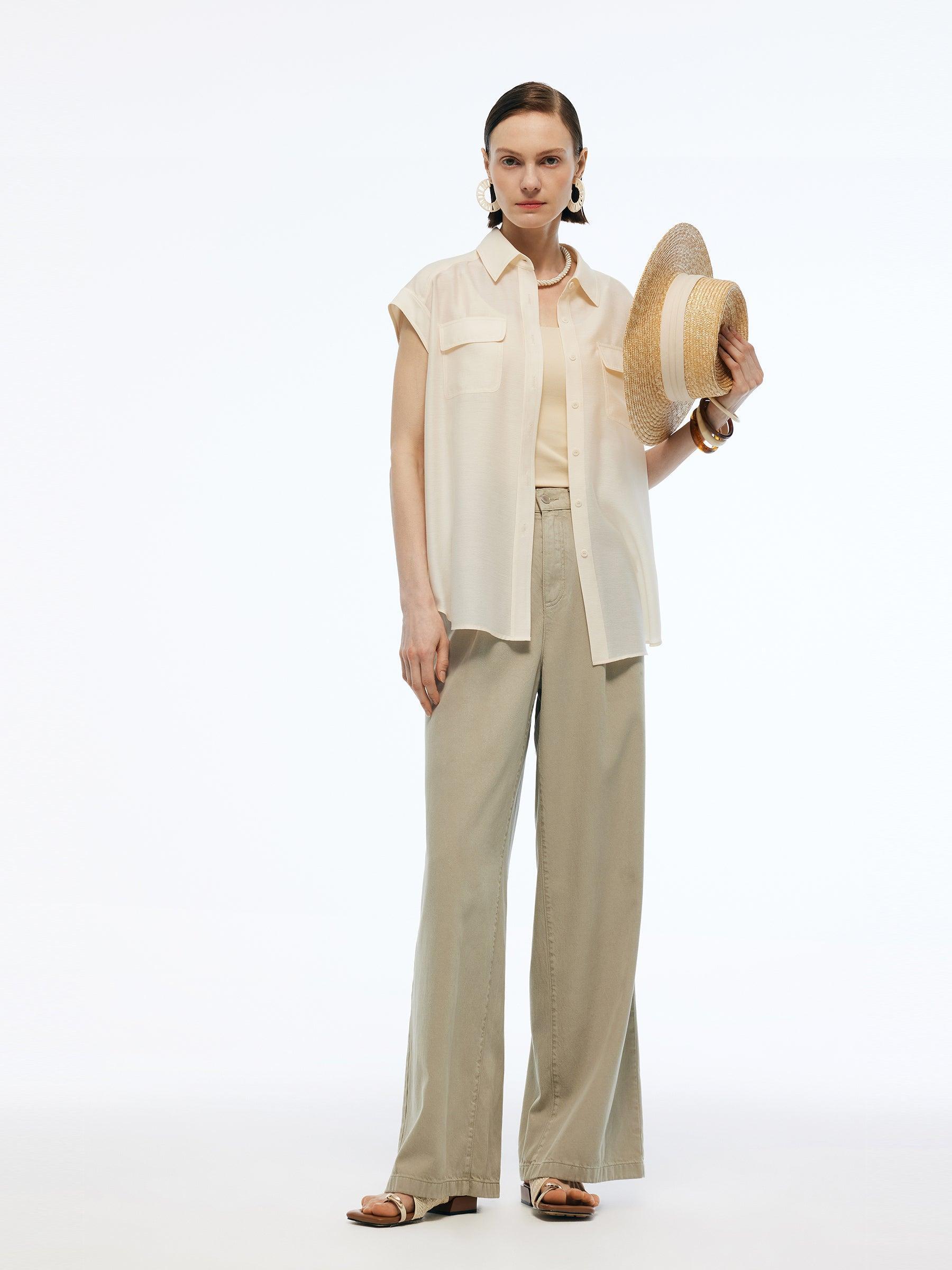 Acetate Blend Women Cap Sleeve Sheer Shirt Product Image
