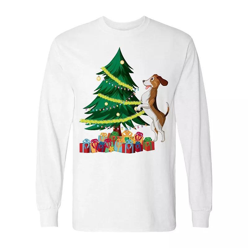Men's Christmas Tree Dog Long Sleeve Graphic Tee, Size: Medium, Black Product Image