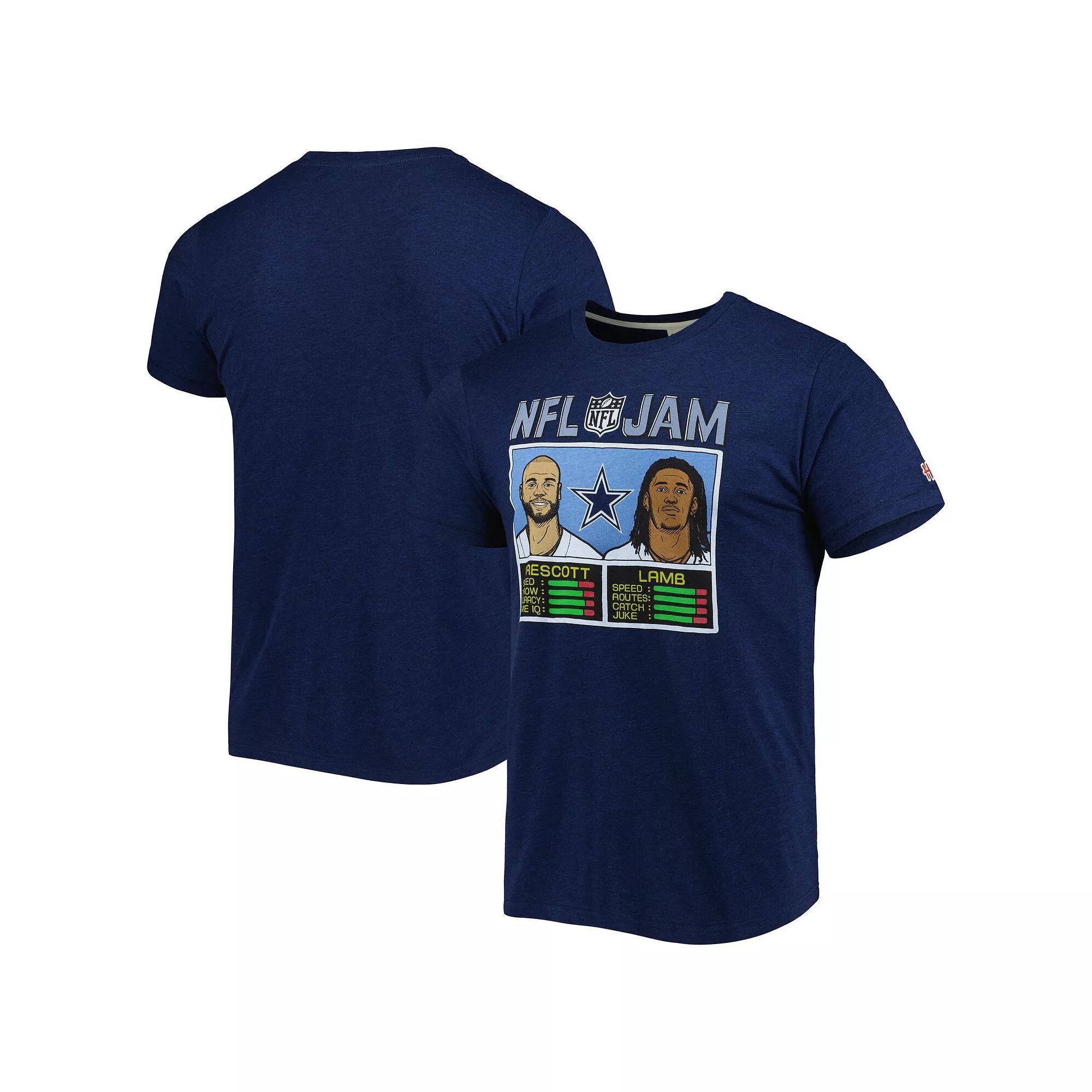 Men's Homage CeeDee Lamb & Dak Prescott Heathered Navy Dallas Cowboys NFL Jam Tri-Blend T-Shirt, Size: 2XL, Blue Product Image