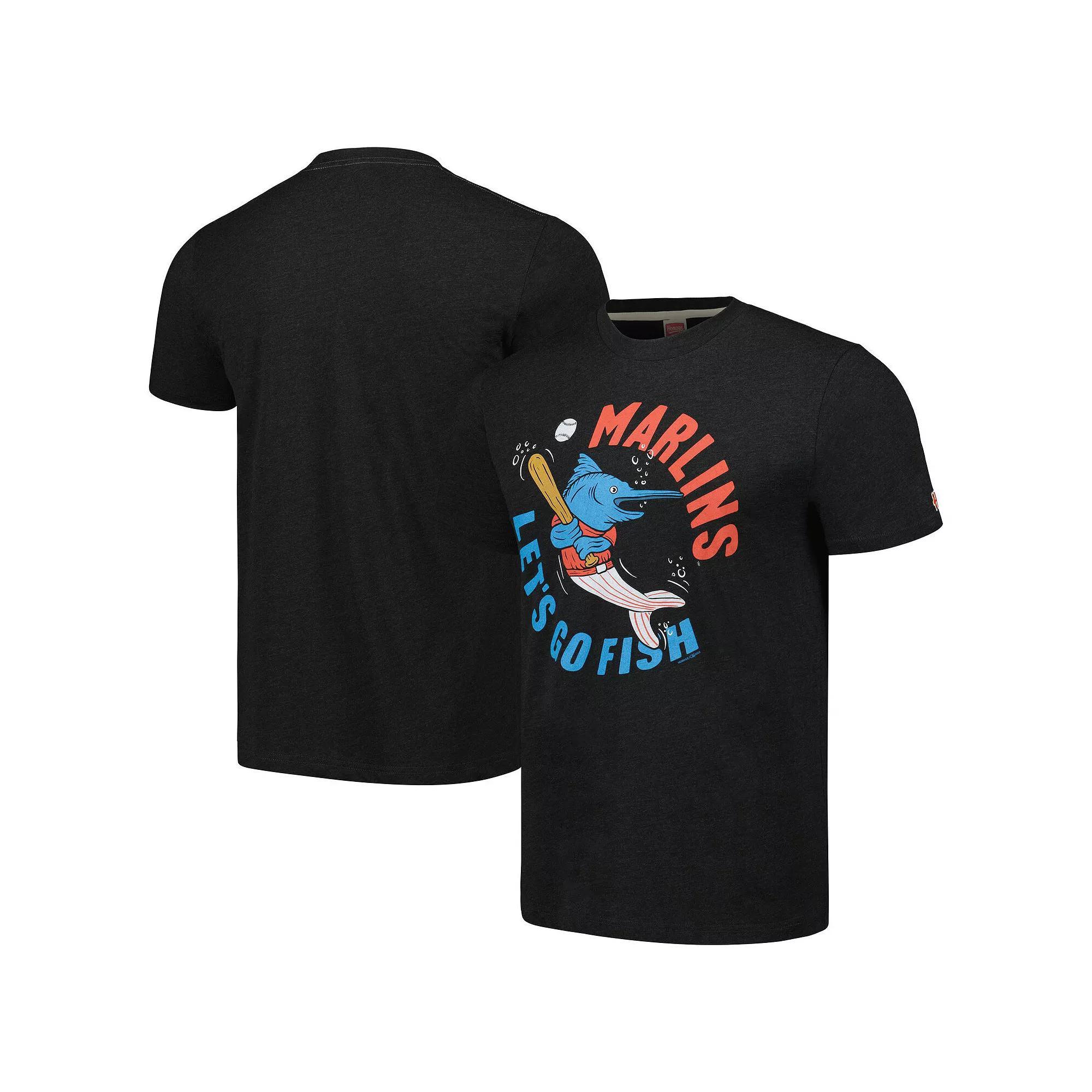 Men's Homage Black Miami Marlins Doddle Collection Let's Go Fish Tri-Blend T-Shirt, Size: 2XL Product Image