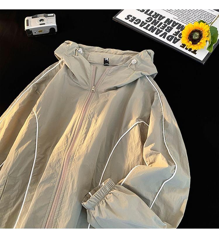 Hooded Contrast Trim Zip Up Windbreaker Product Image