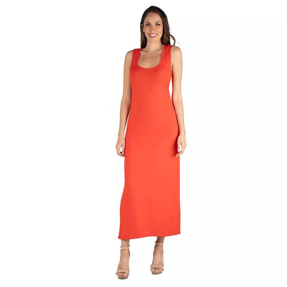 Women's 24seven Comfort Apparel Scoop Neck Racerback Tank Top Maxi Dress, Size: Large, Orange Product Image