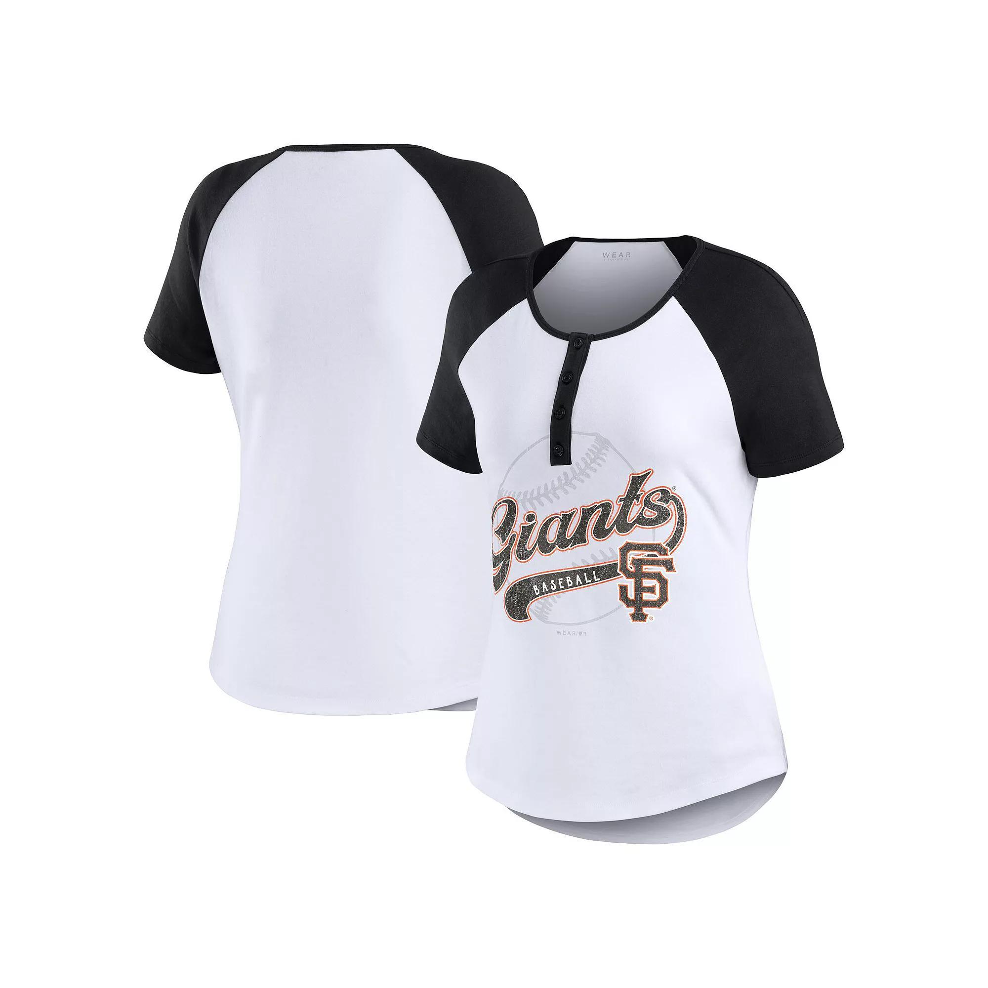 Women's WEAR by Erin Andrews White/Black San Francisco Giants Henley Raglan T-Shirt, Size: XS Product Image