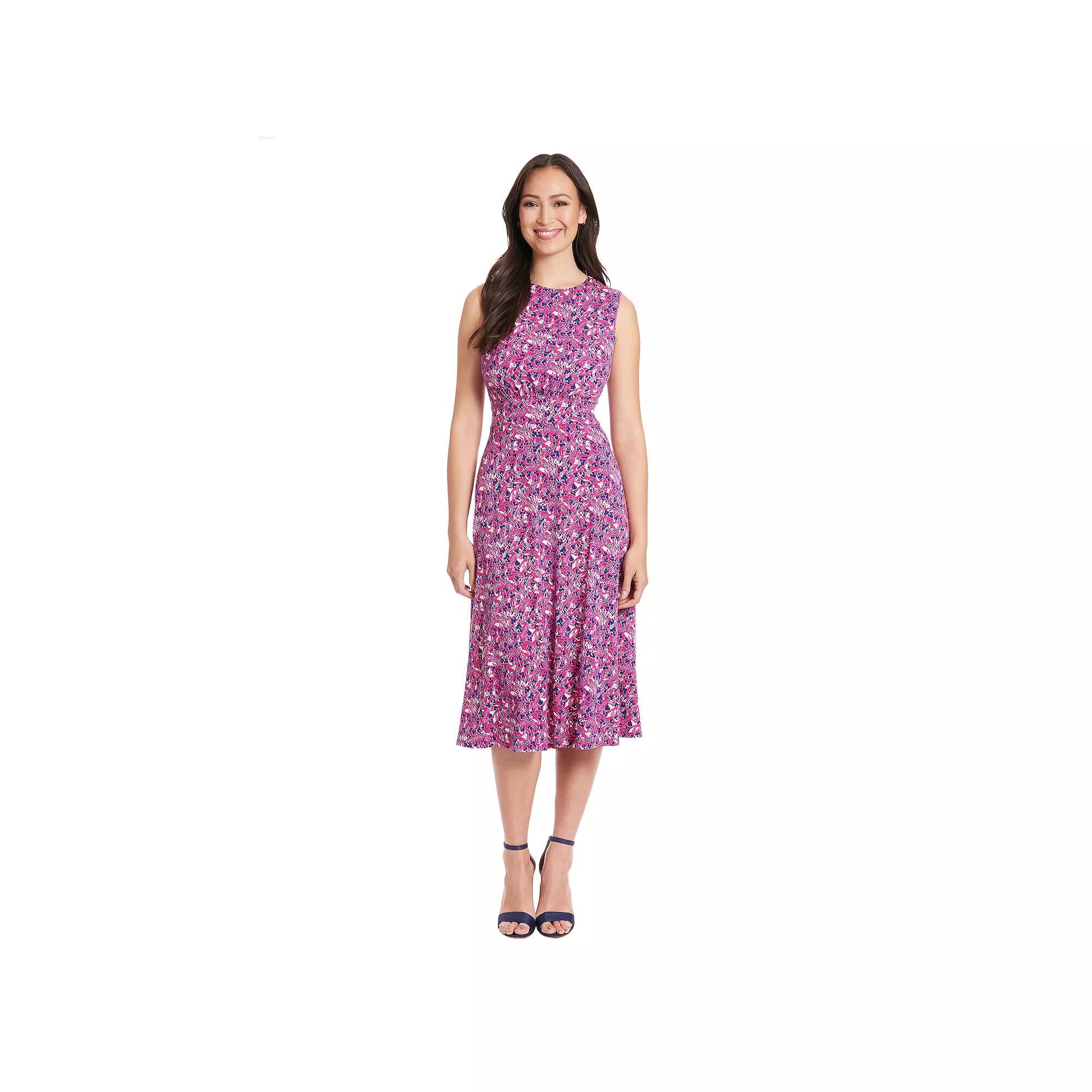 Women's London Times Inset Waist Print Midi Dress, Size: 10, Pink White Product Image