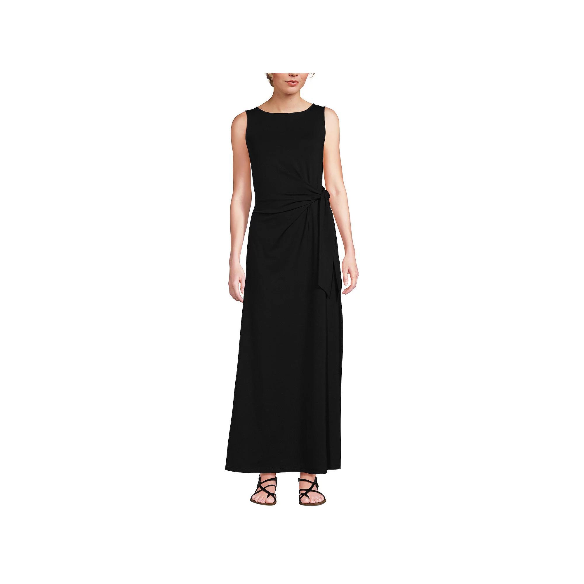 Women's Lands' End Cotton Modal Sleeveless Tie Waist Maxi Dress, Size: XS, Black Product Image