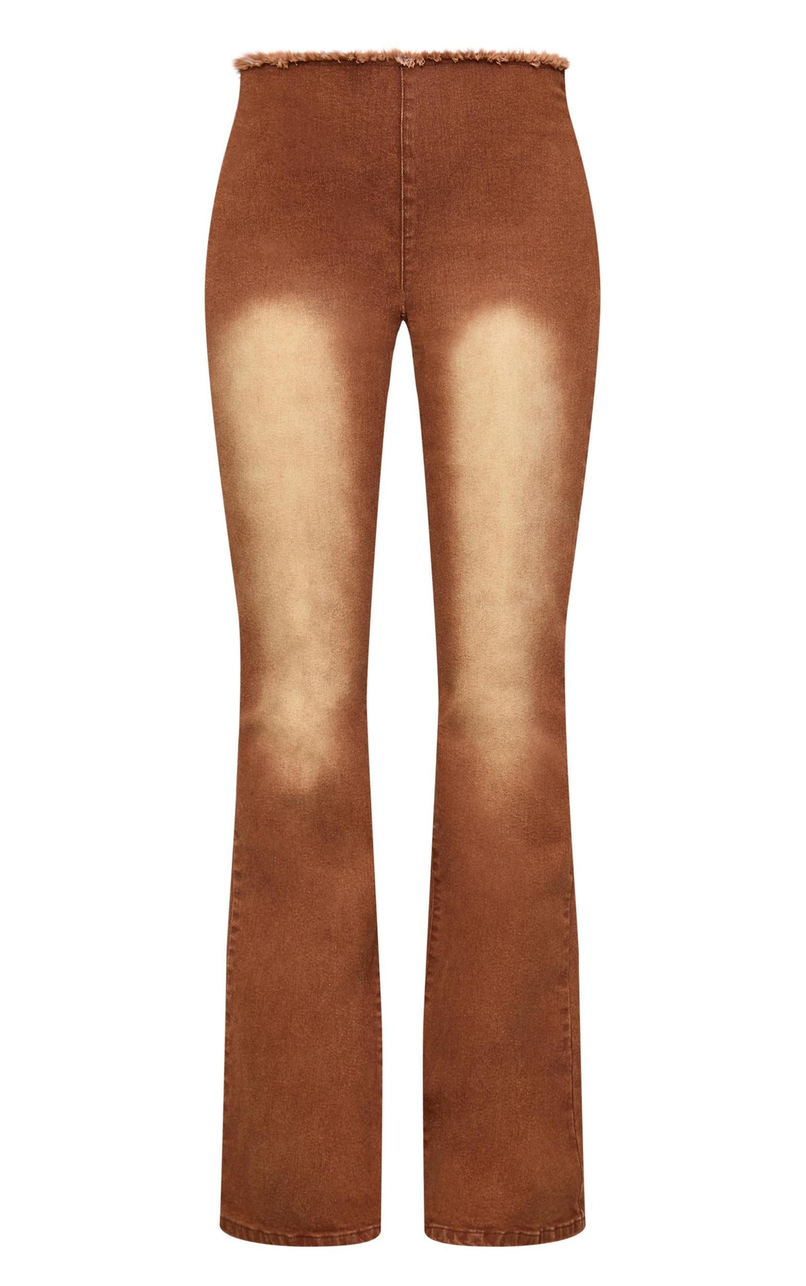 Washed Brown Lace Up Denim Jeans Product Image