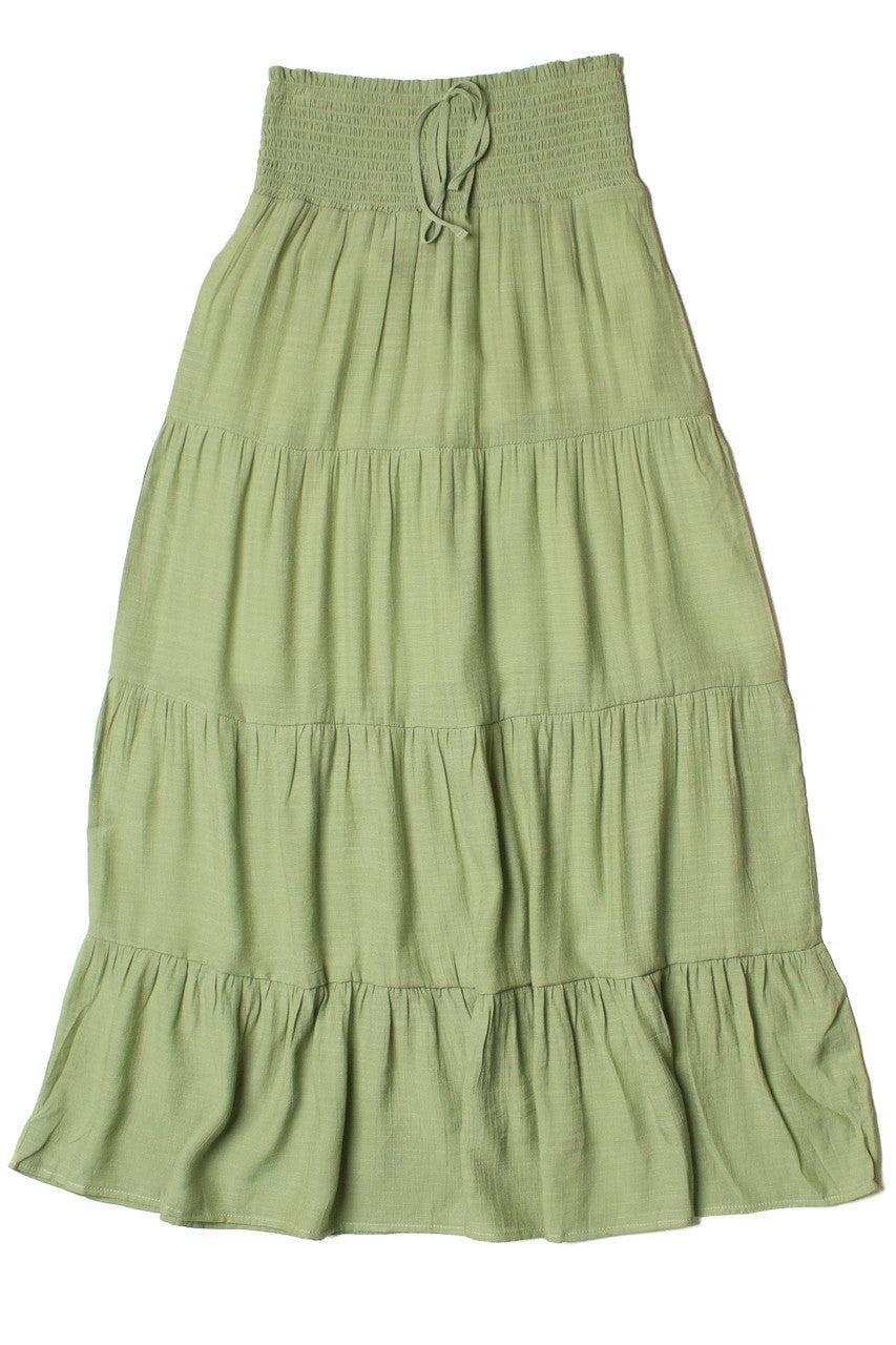 Moss Green Smocked Waist Maxi Skirt Product Image