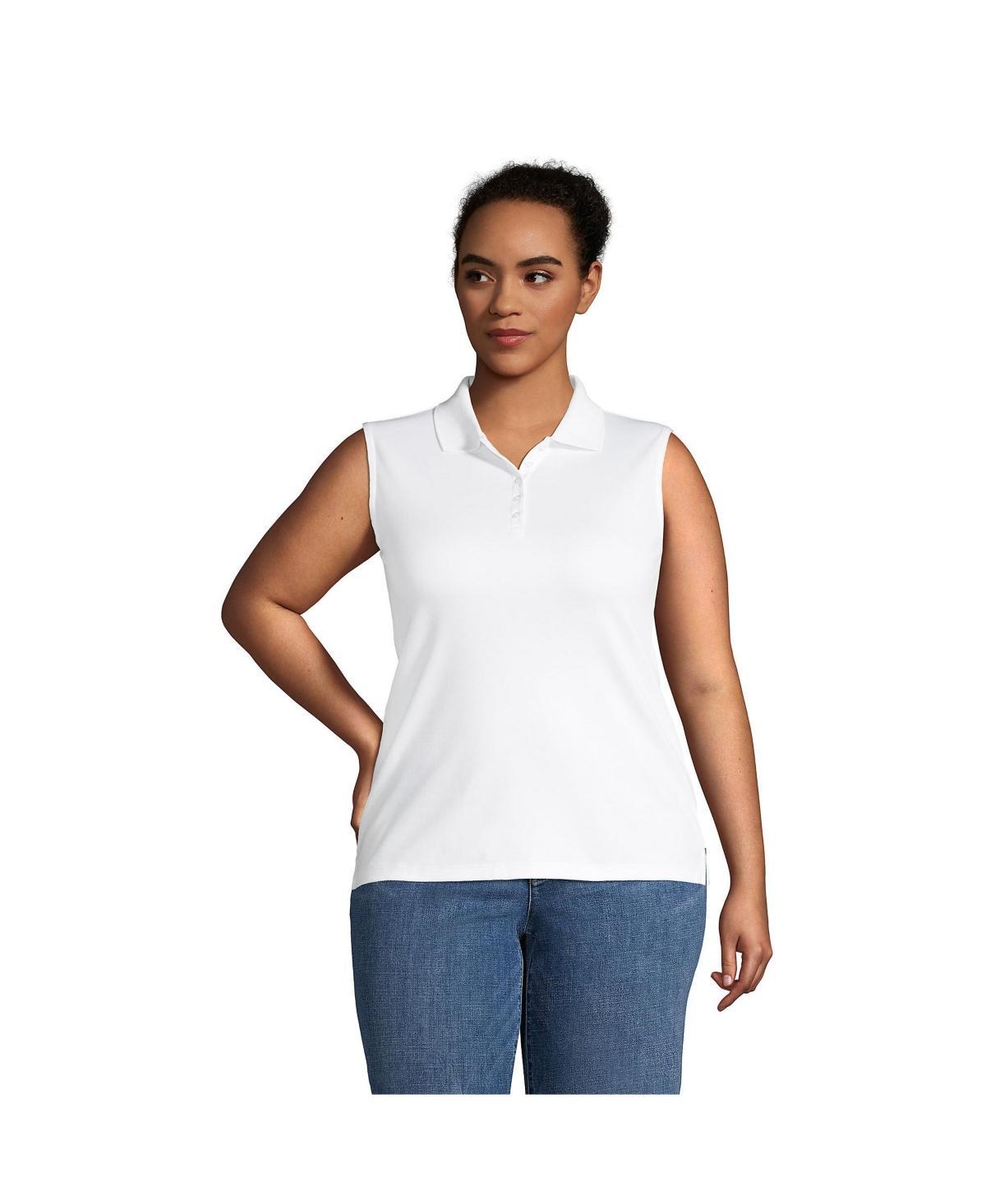 Plus Size Lands' End Sleeveless Supima Cotton Polo Top, Women's, Size: 3XL, Black Product Image