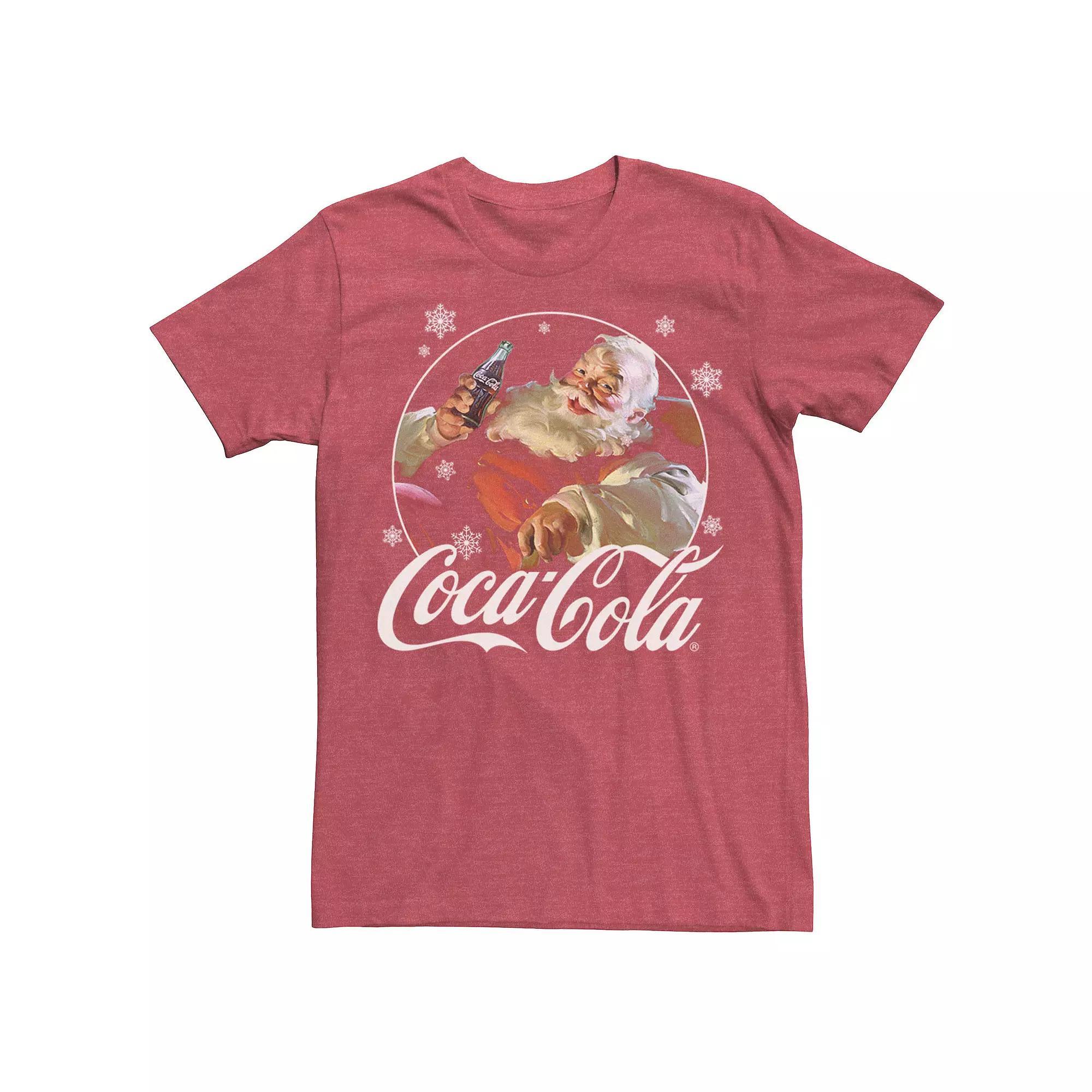 Men's Coca Cola Santa Retro Christmas Logo Tee, Size: Large, Red Grey Product Image