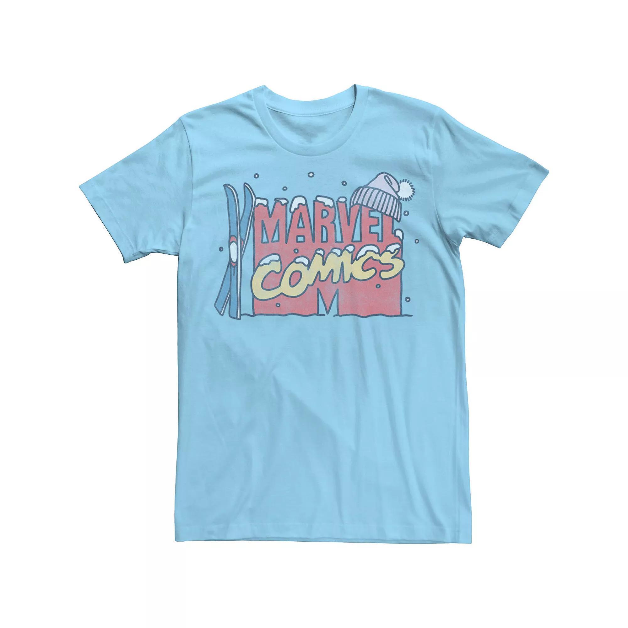 Men's Marvel Snow Marvel Logo Comic Tee, Size: Medium, Light Blue Product Image