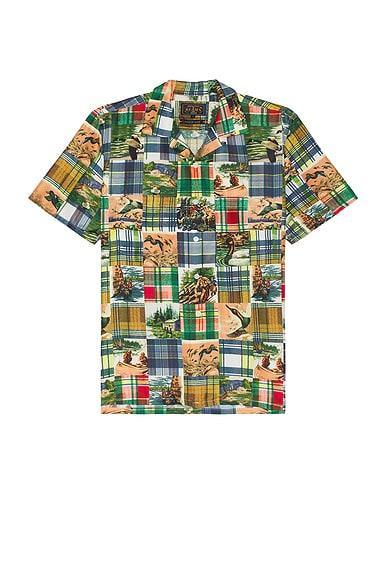 Open Collar Jacquard Mapping Patchwork Like Print Product Image