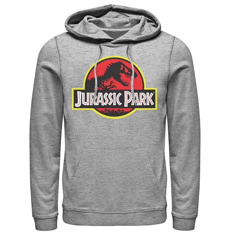 Men's Jurassic Park Red & Yellow Outline Logo Graphic Pullover Hoodie, Size: XL, Athletic Grey Product Image