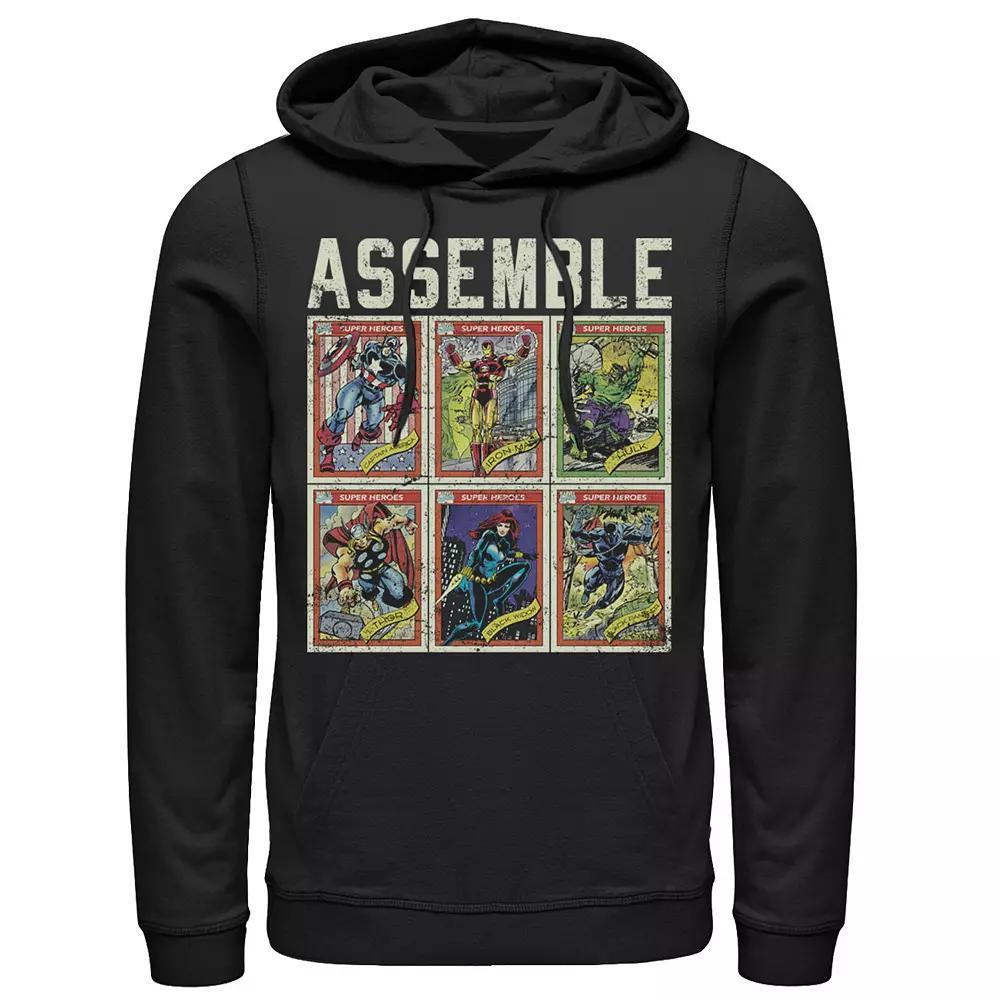 Men's Marvel Assemble Avengers Trading Cards Stacked Poster Hoodie, Size: Medium, Black Product Image
